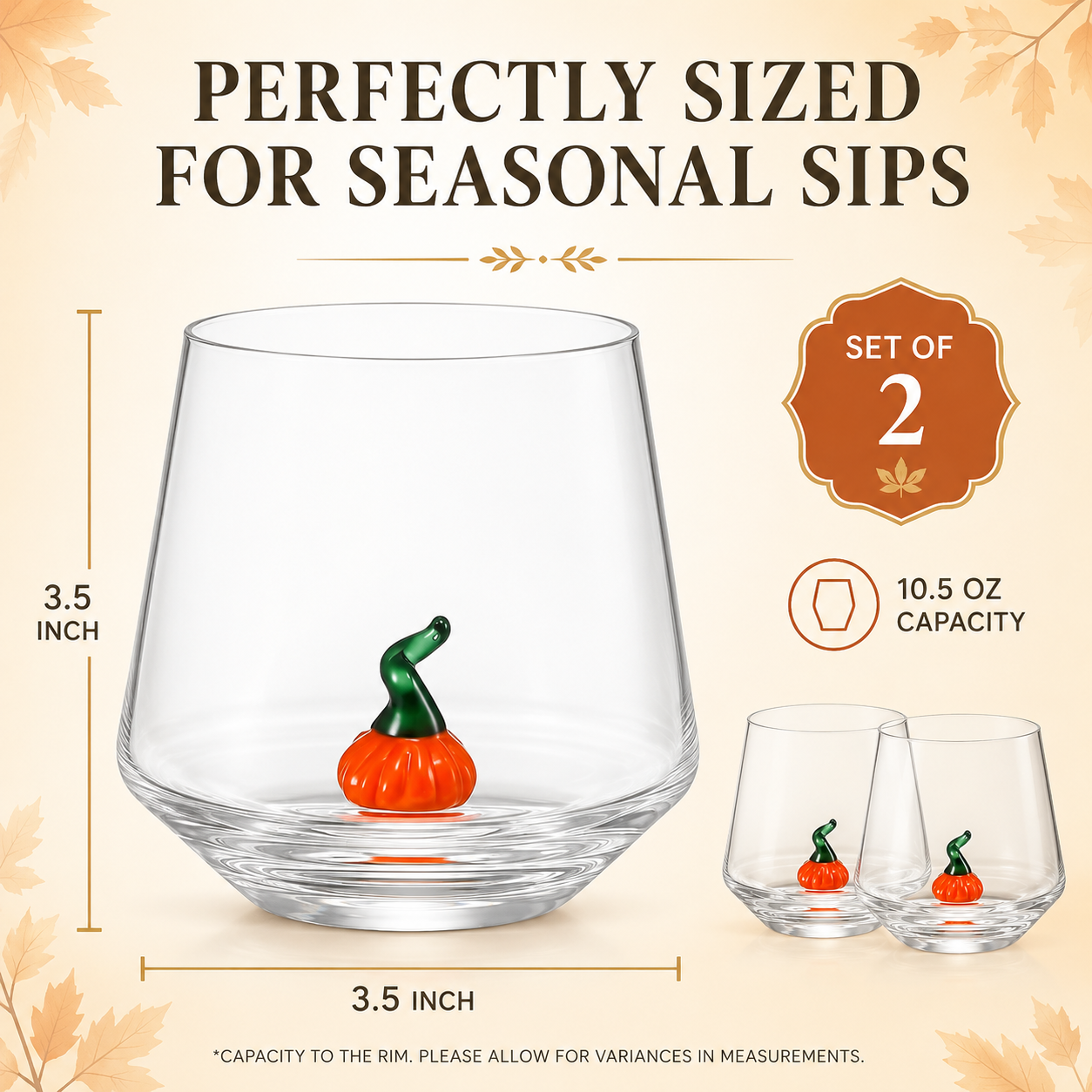 Khen Pumpkin Glass Set Fall Drinkware Decorative - 12oz Clear
