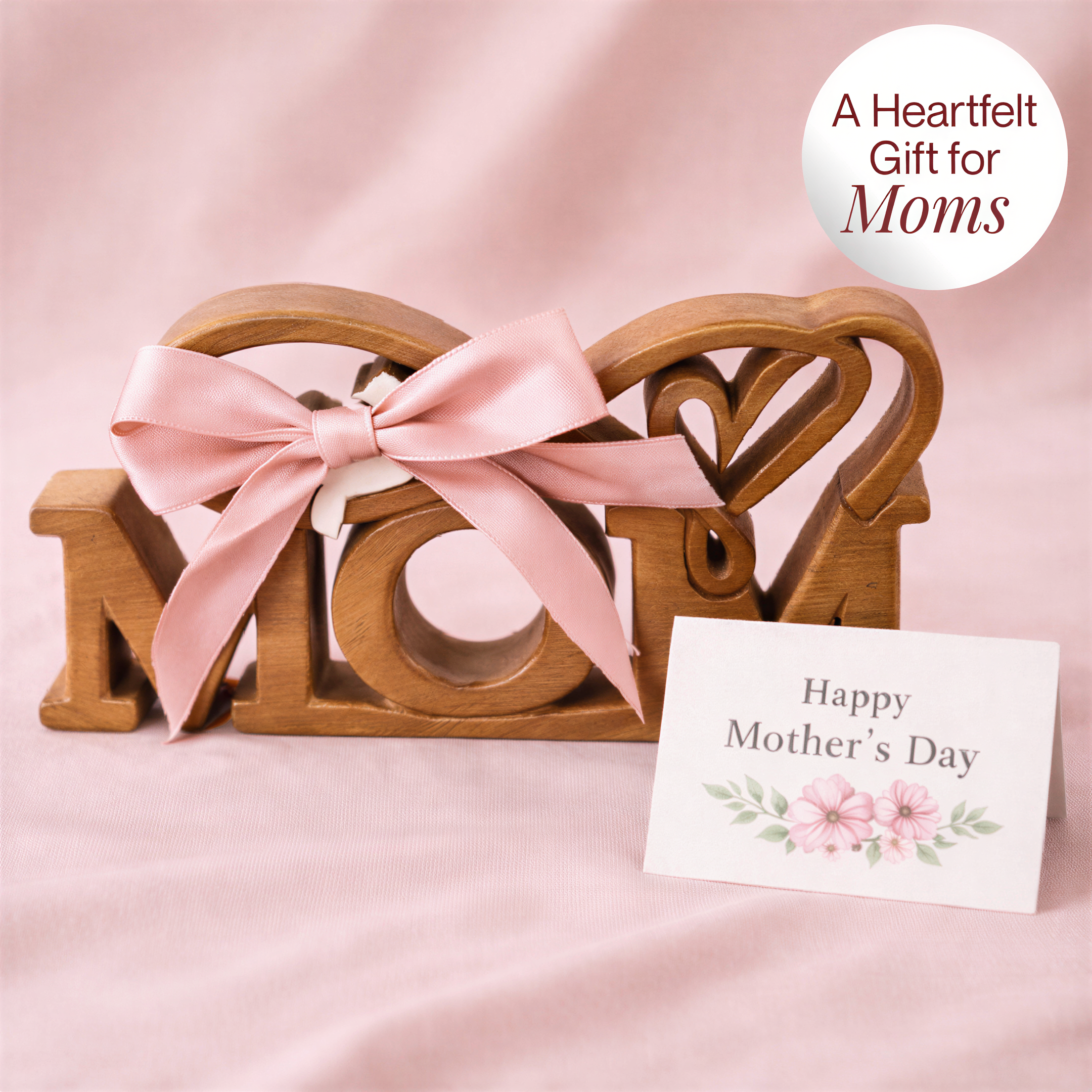 Wooden Mom Sculpture – Handmade Wooden Sign | Rustic Acacia Wood Decor Gift
