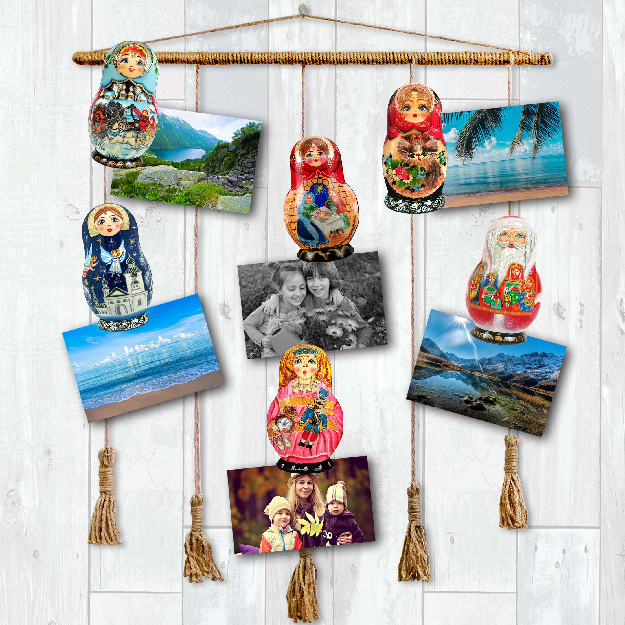 Nested Dolls Clip-On Eco Wood Decorative Ornaments Set of 6 by G. Debrekht - Christmas Decor - 8090130C-S6