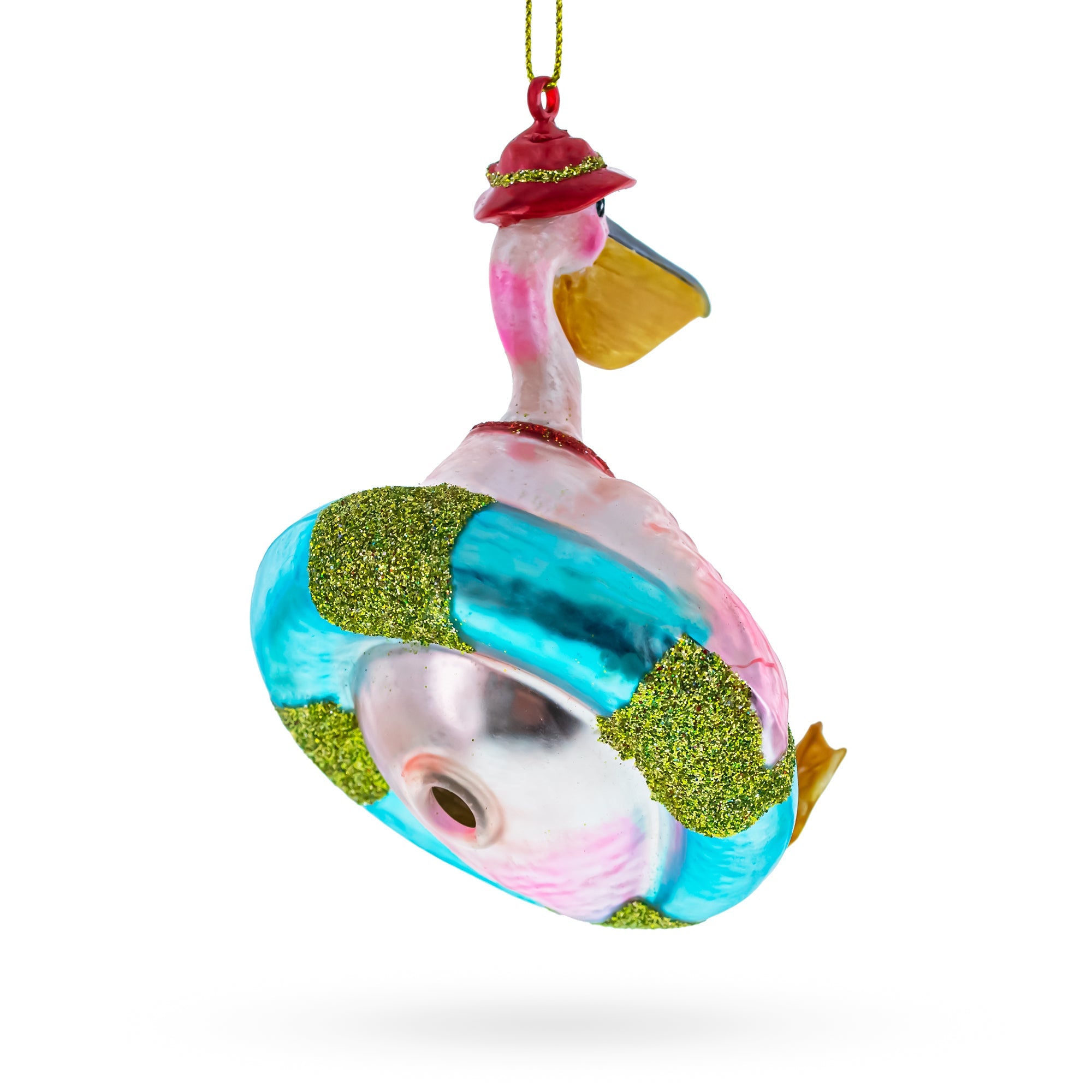 Pelican on Inflatable Ring Glass Christmas Ornament