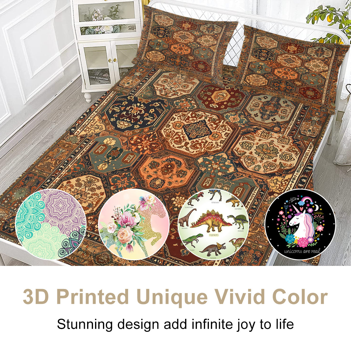 4pcs Retro Bohemian Geometric Style Minimalist Comfort Series Bed 1Fitted Sheet 1 Sheet And Two Pillowcases Bedding For All Seasons Use