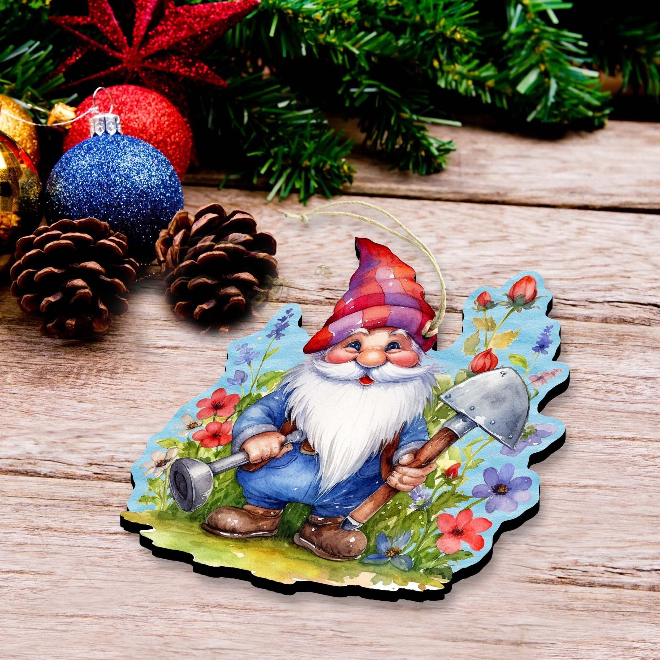 Garden Gnomes Decorative Eco Wood Ornaments Set of 3 by G. Debrekht - Spring Easter Decor - 8091030-S3