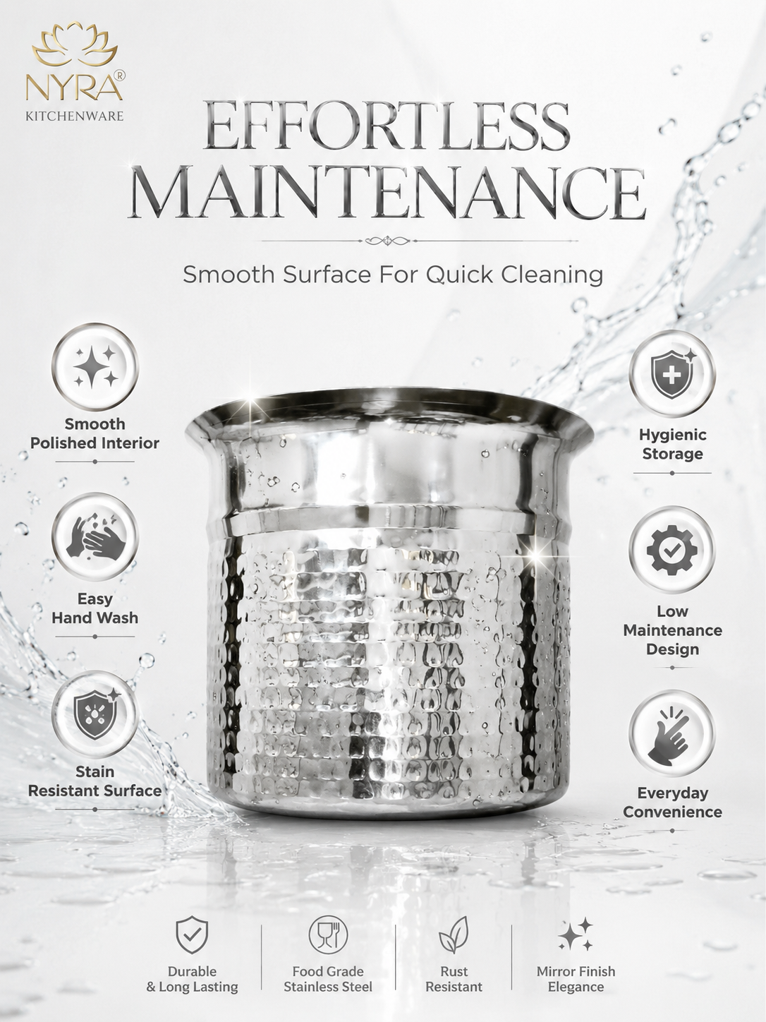 quality Stainless Steel Hammered Deep Water Gunj - 2 ltr