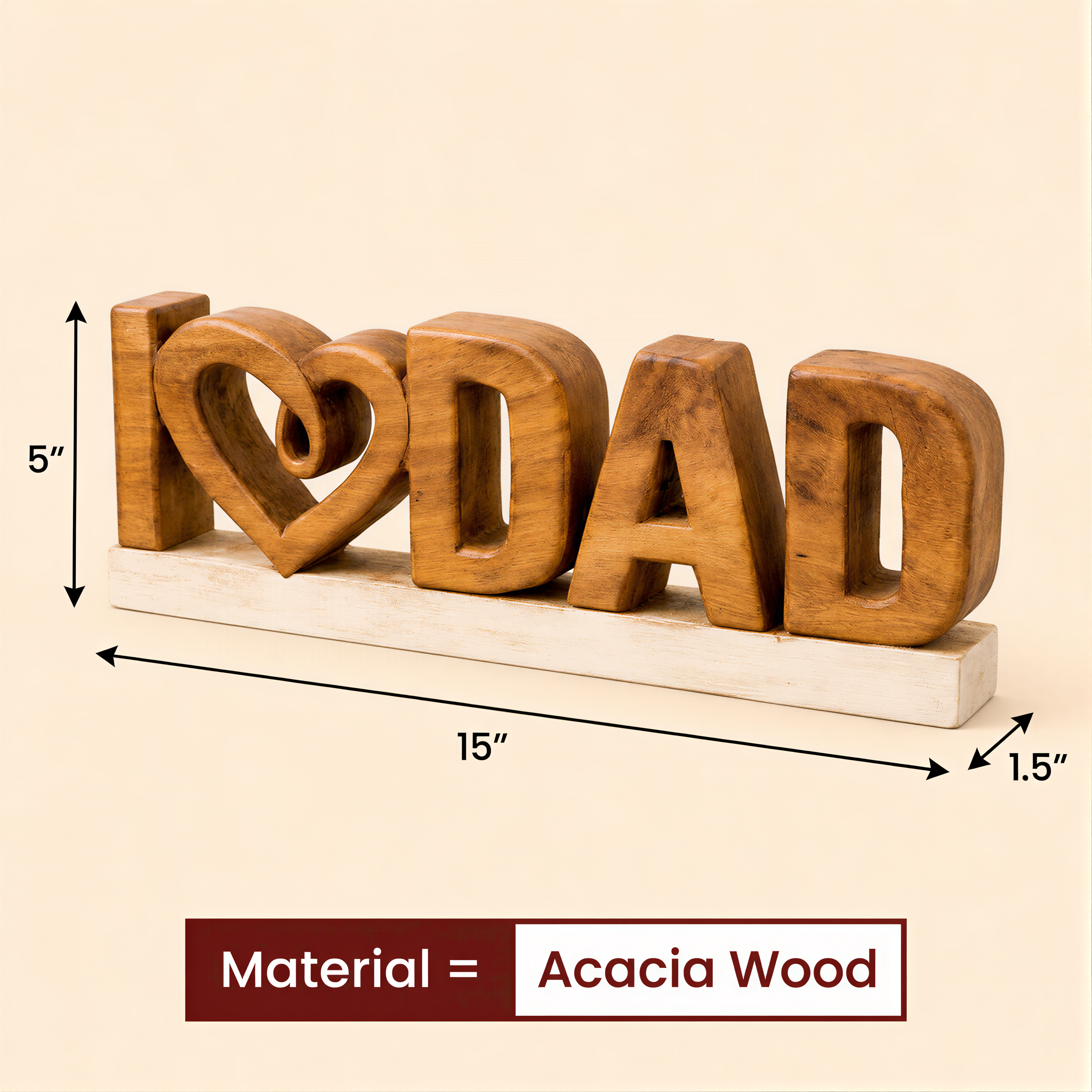 Wooden Dad Sculpture – Handmade Wood Sign | Acacia Plaque Father Day Gift