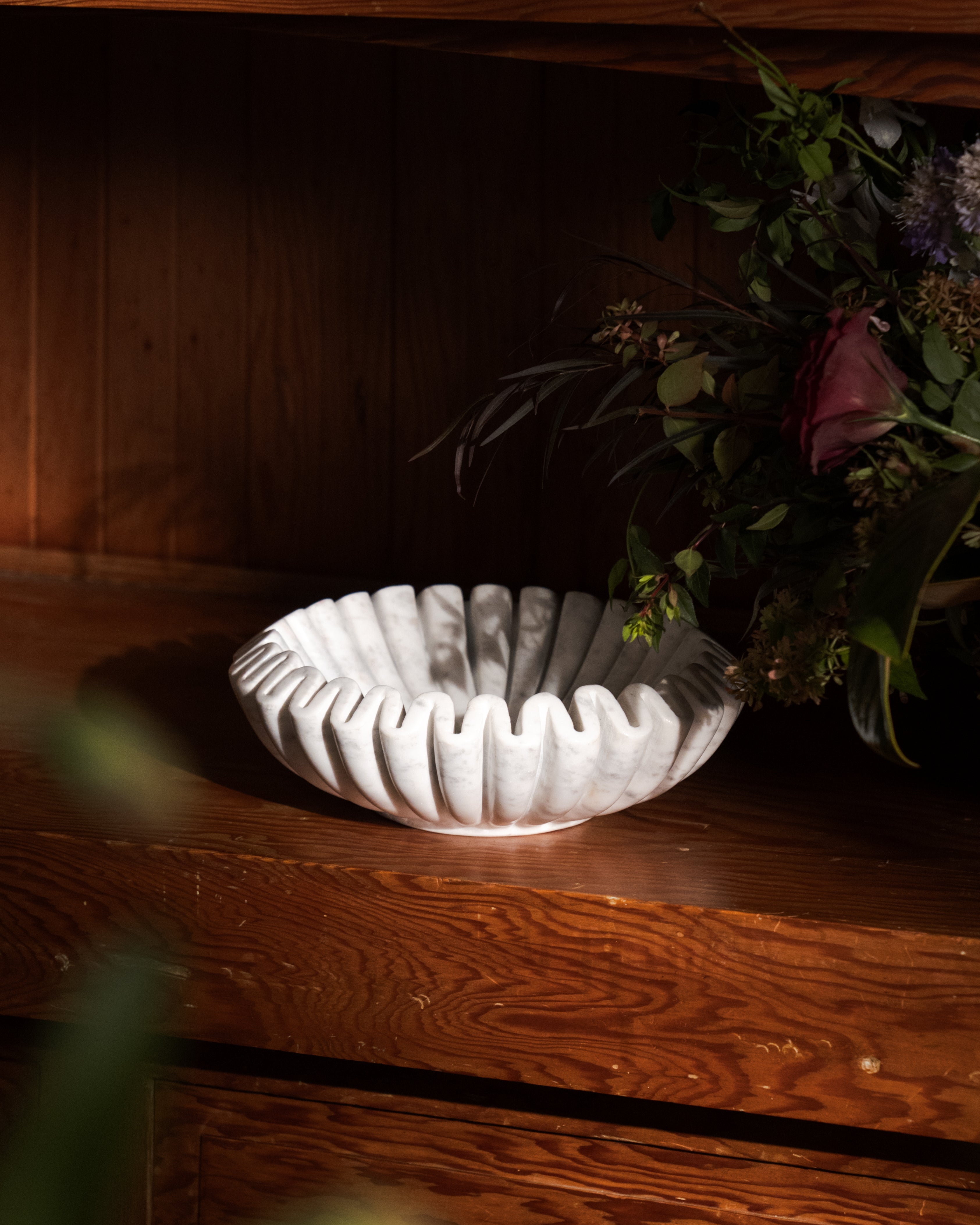 White Ruffled Banswara Marble Bowl