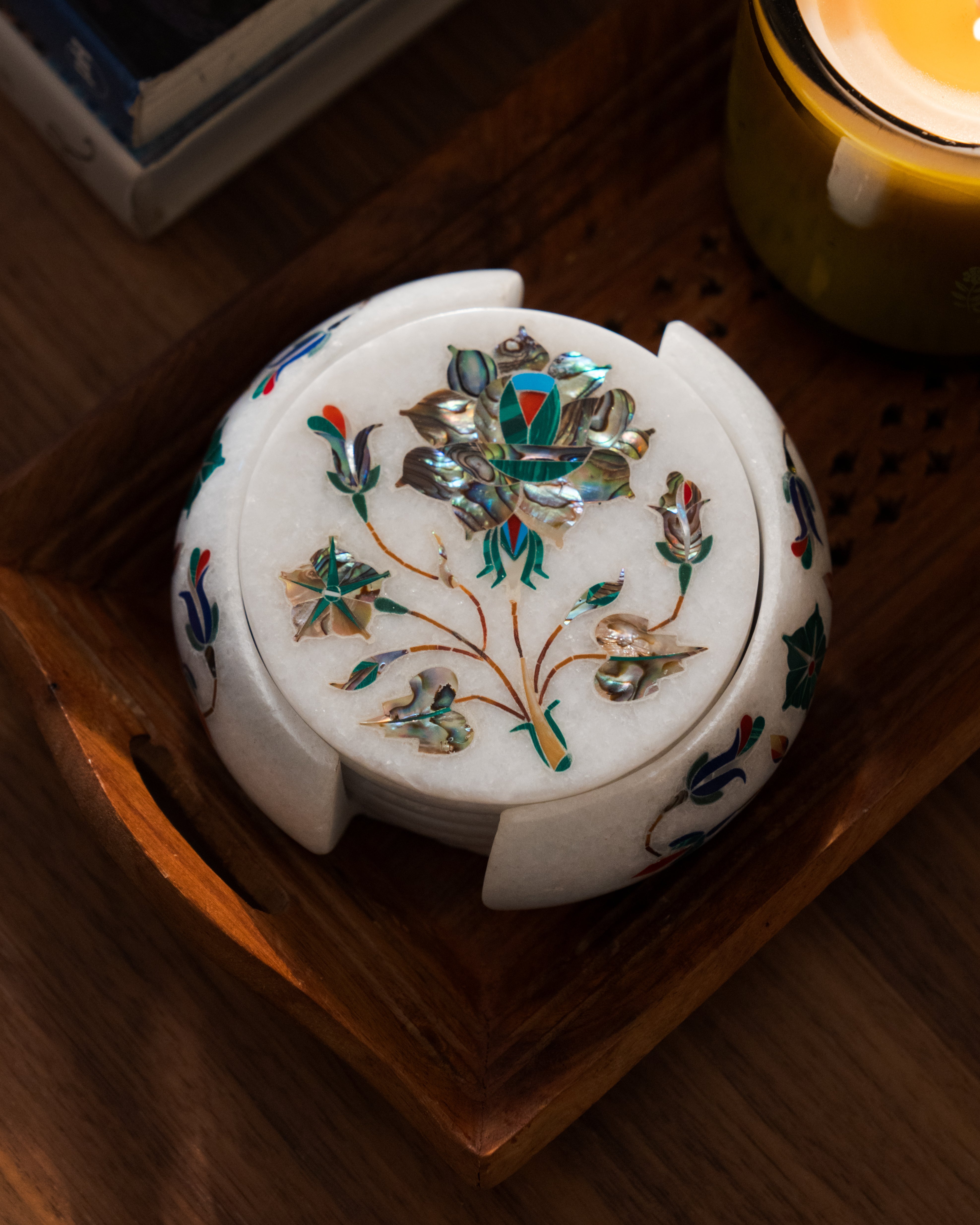 Mughal Multicolored Inlay Coaster Set