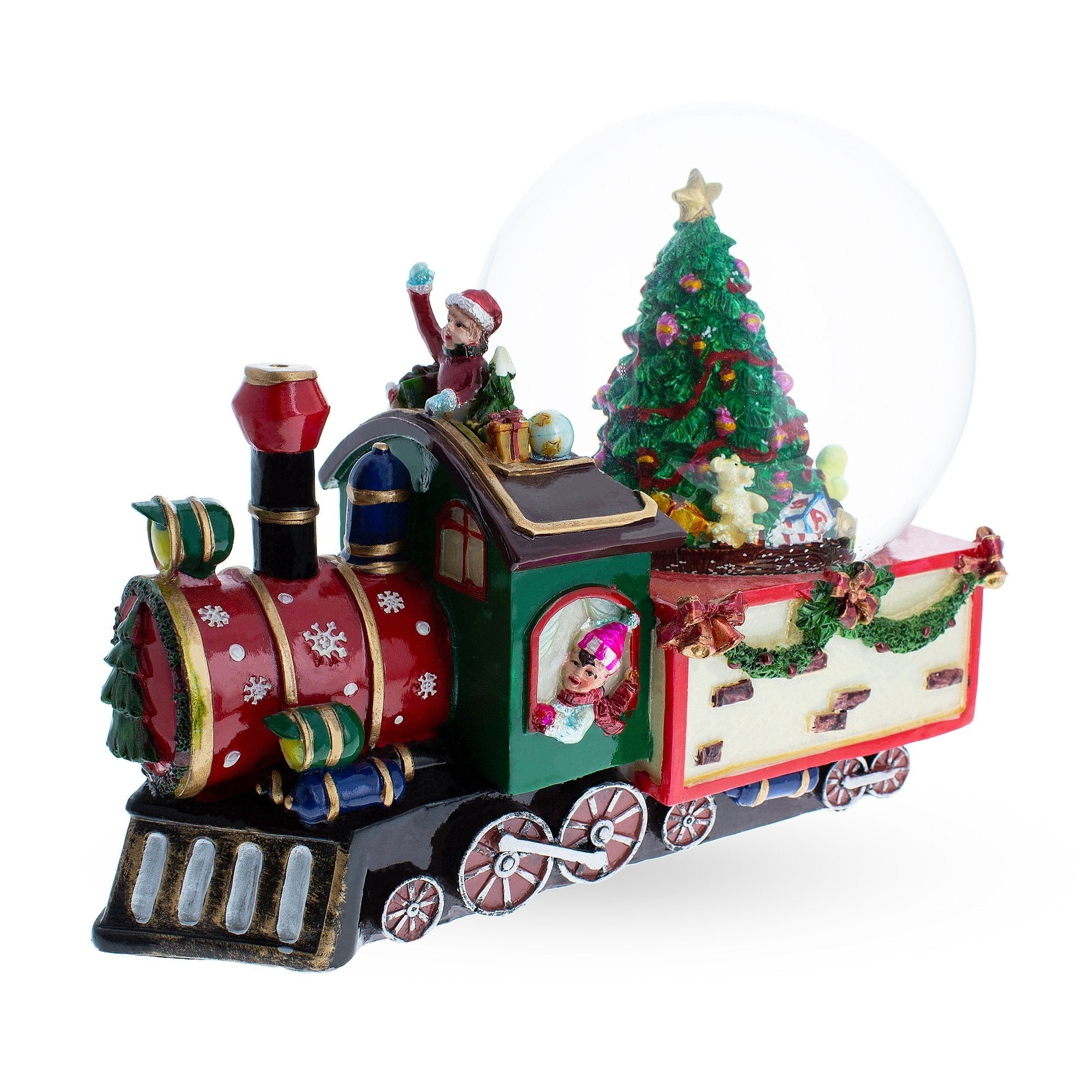 Children Riding Train Musical Christmas Water Snow Globe