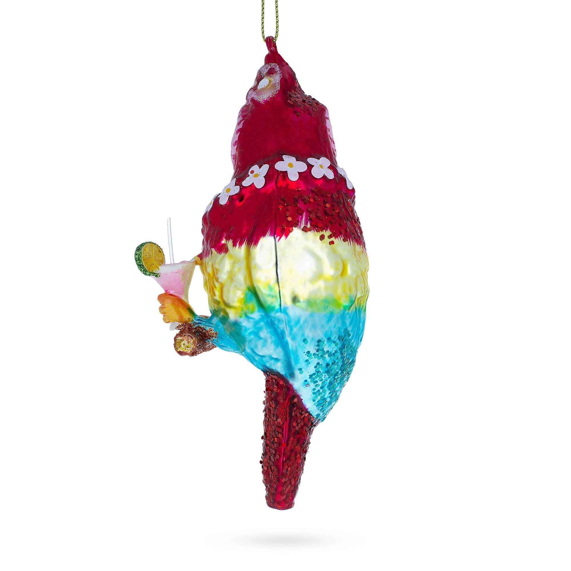 Parrot with Drink Glass Christmas Ornament