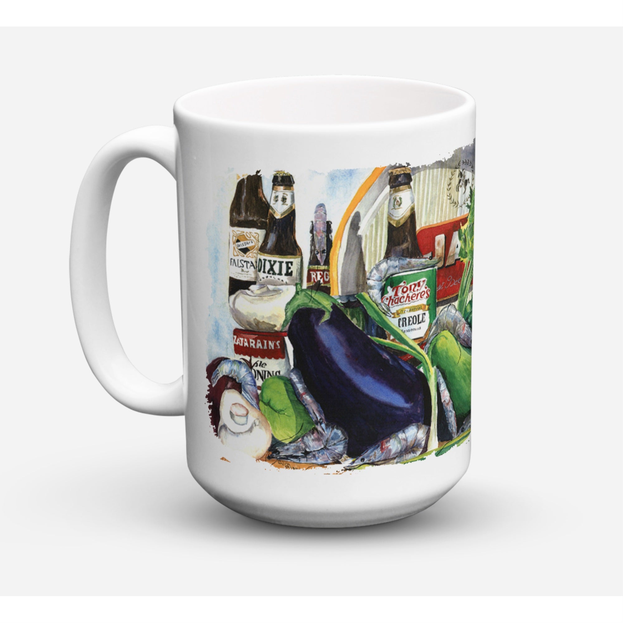 Carolines Treasures 1007CM15 Eggplant And New Orleans Beers Microwavable Ceramic Coffee Mug 15 oz Multicolor