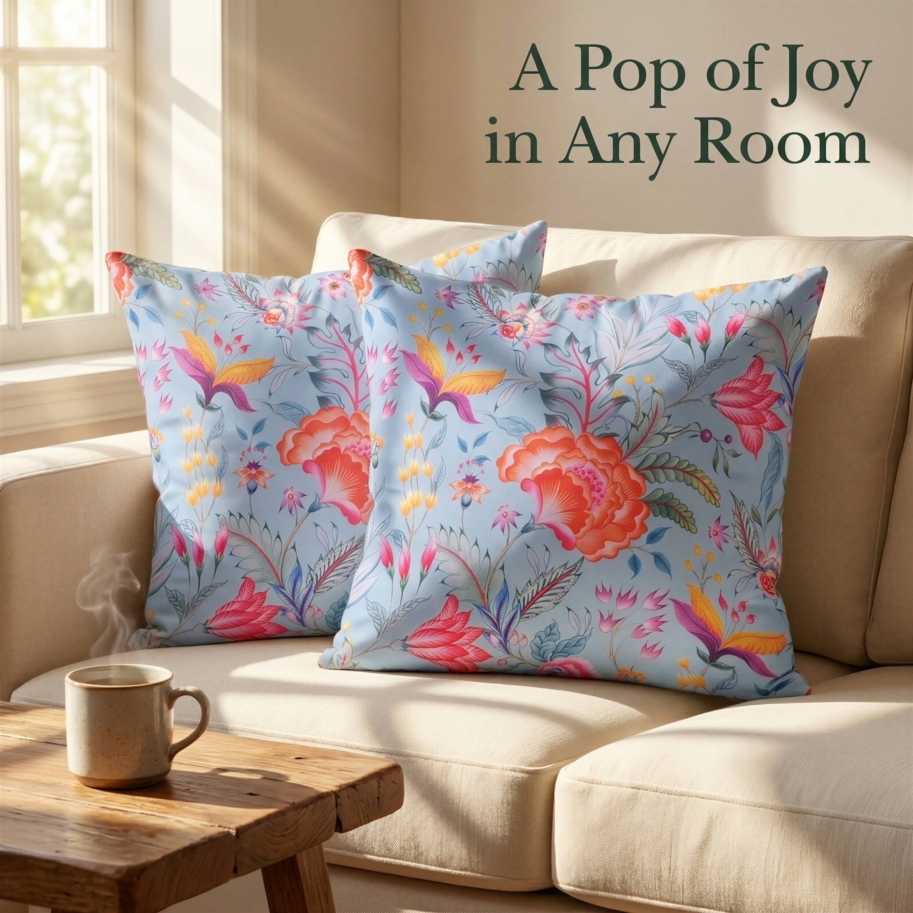 Floral Throw Pillow Covers - 20 x 20 Inches | Light Grey Decorative Cushion Covers
