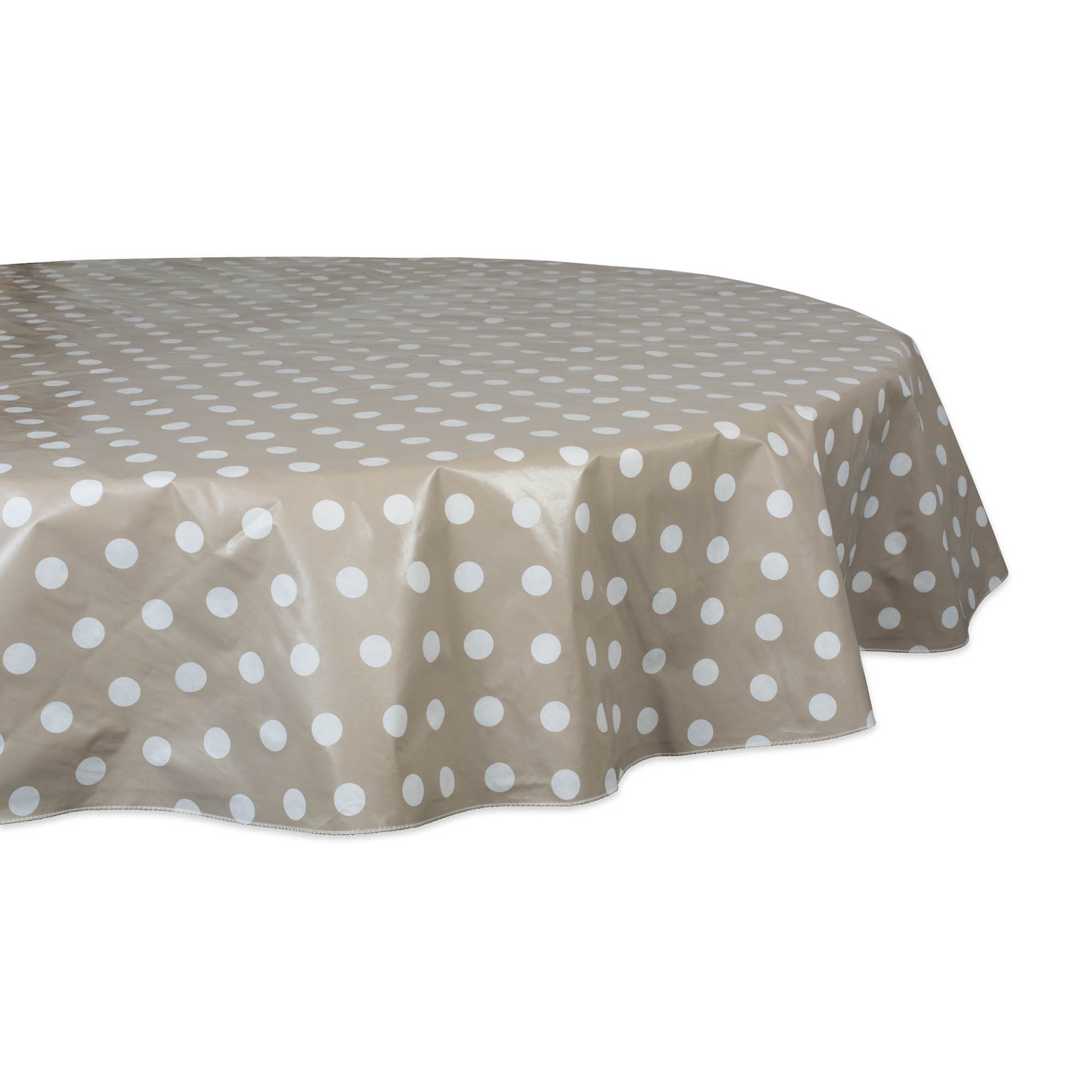 J&M Natural Polka Dot Vinyl Tablecloth 70 Round