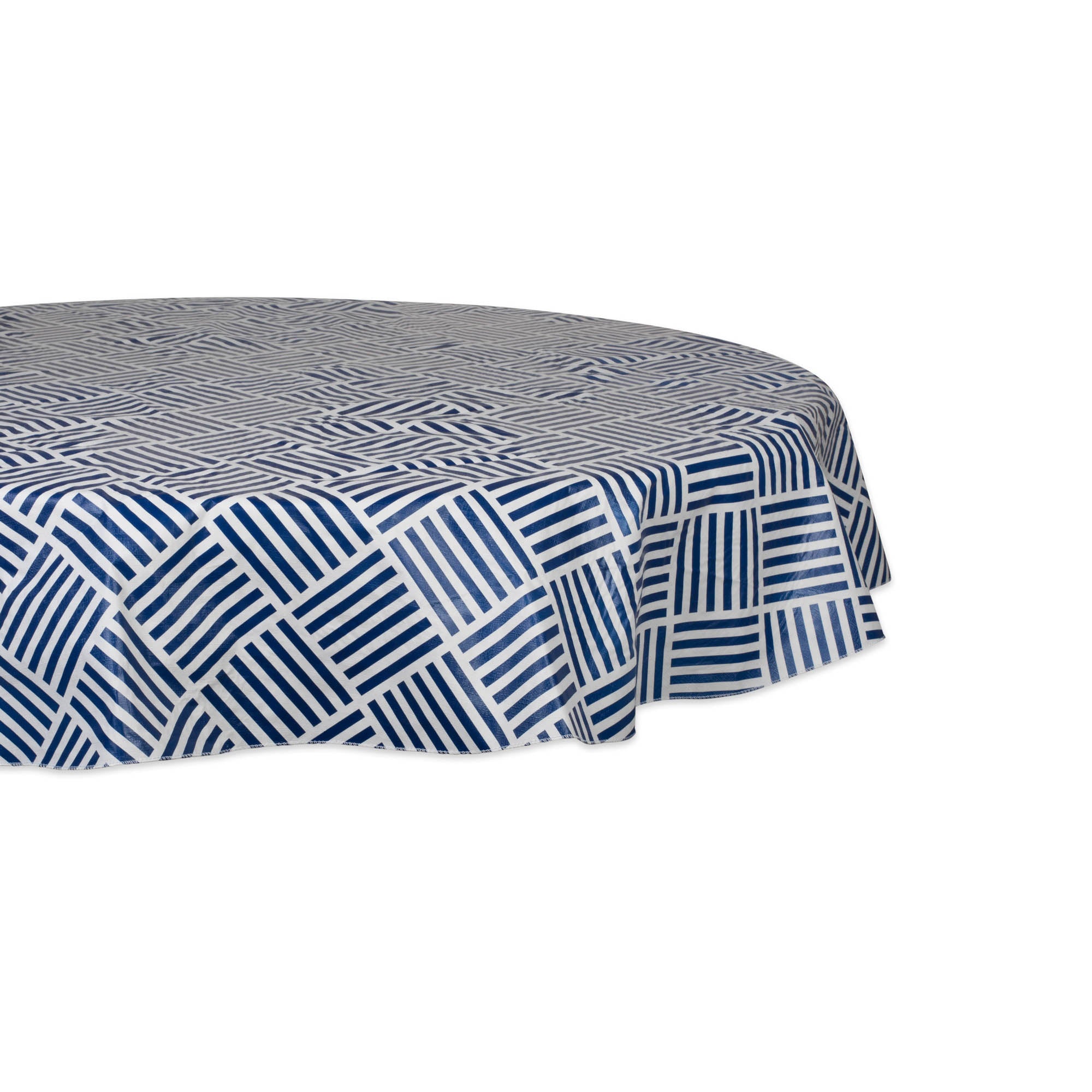 J&M Navy Grid Vinyl Tablecloth 70 Round
