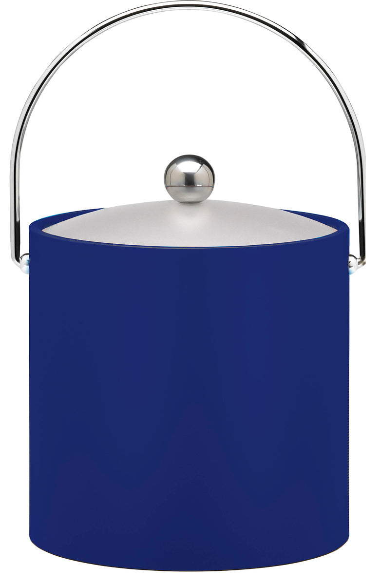 Royal Blue 3 Qt. Ice Bucket, Chrome Bale Handle, Chrome Round Knob, Frosted Vinyl Lid