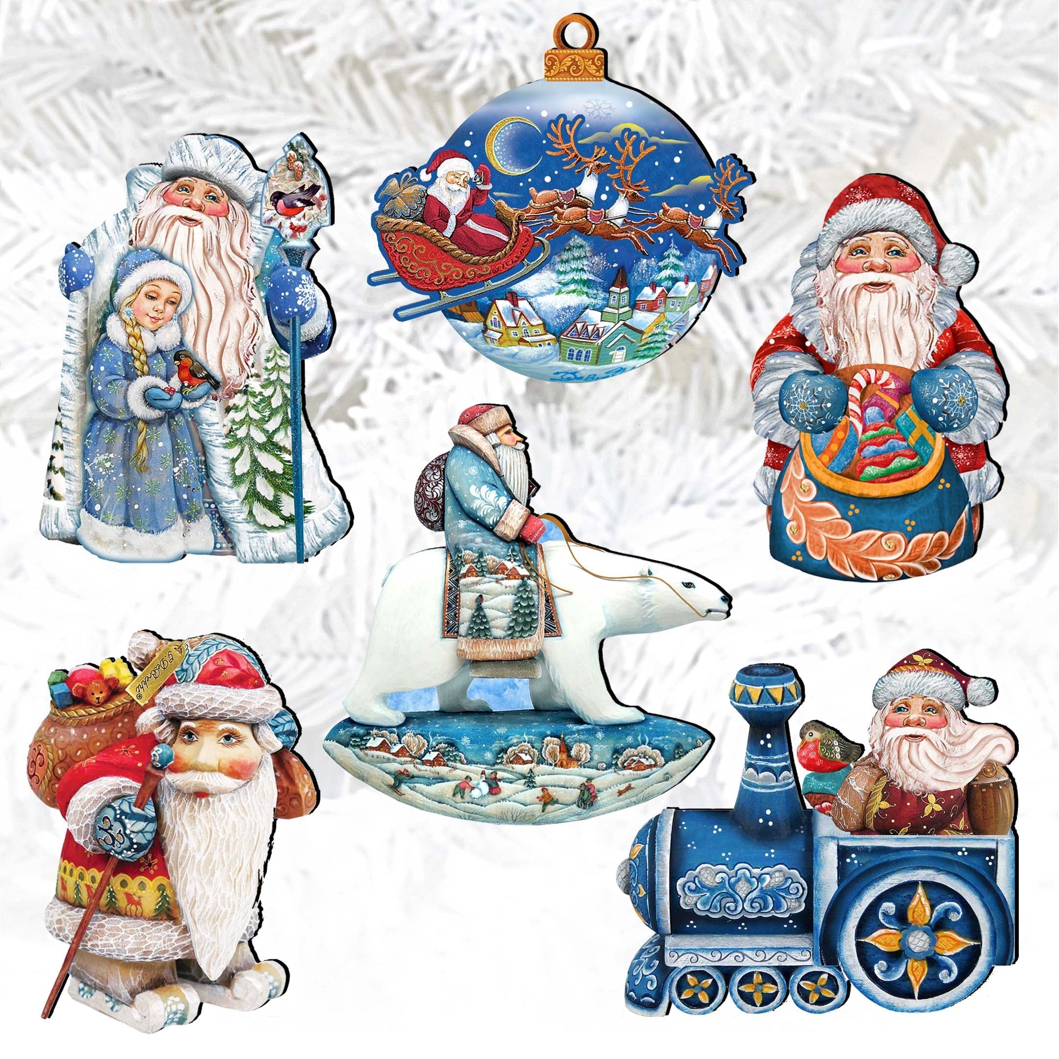 Up-Up and Away Clip-On Eco Wood Decorative Ornaments Set of 6 by G. Debrekht - Christmas Decor - 8090132C-S6