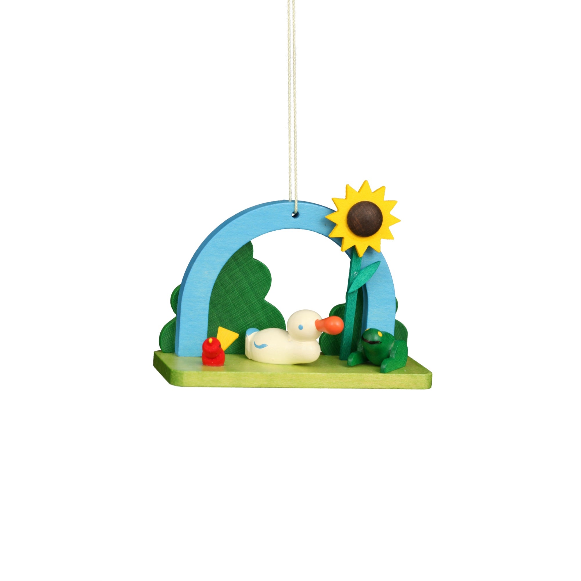 11-0609 - Christian Ulbricht Ornament - Duck and Frog With Sunflower - 2.1H x 2.8W x 1.15D