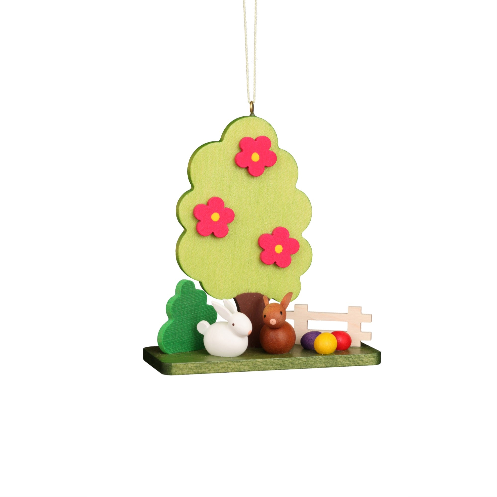 11-0610 - Christian Ulbricht Ornament - Rabbit Couple at Tree - 3.25 x 2.8W x 1.15D