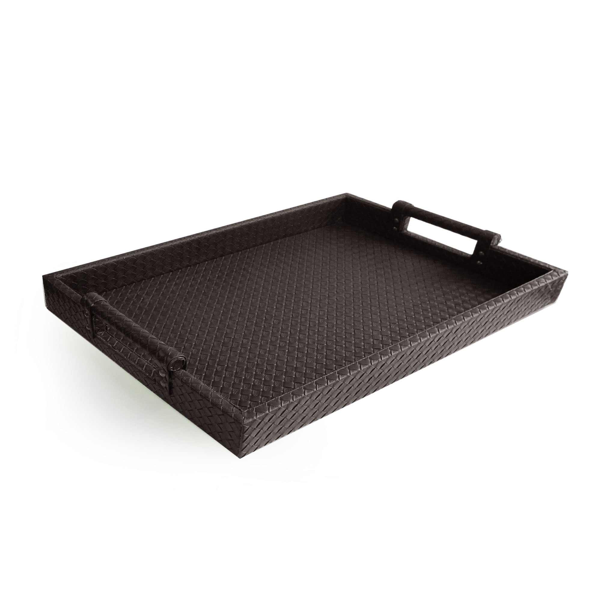 Brown Leather Tray with Handles