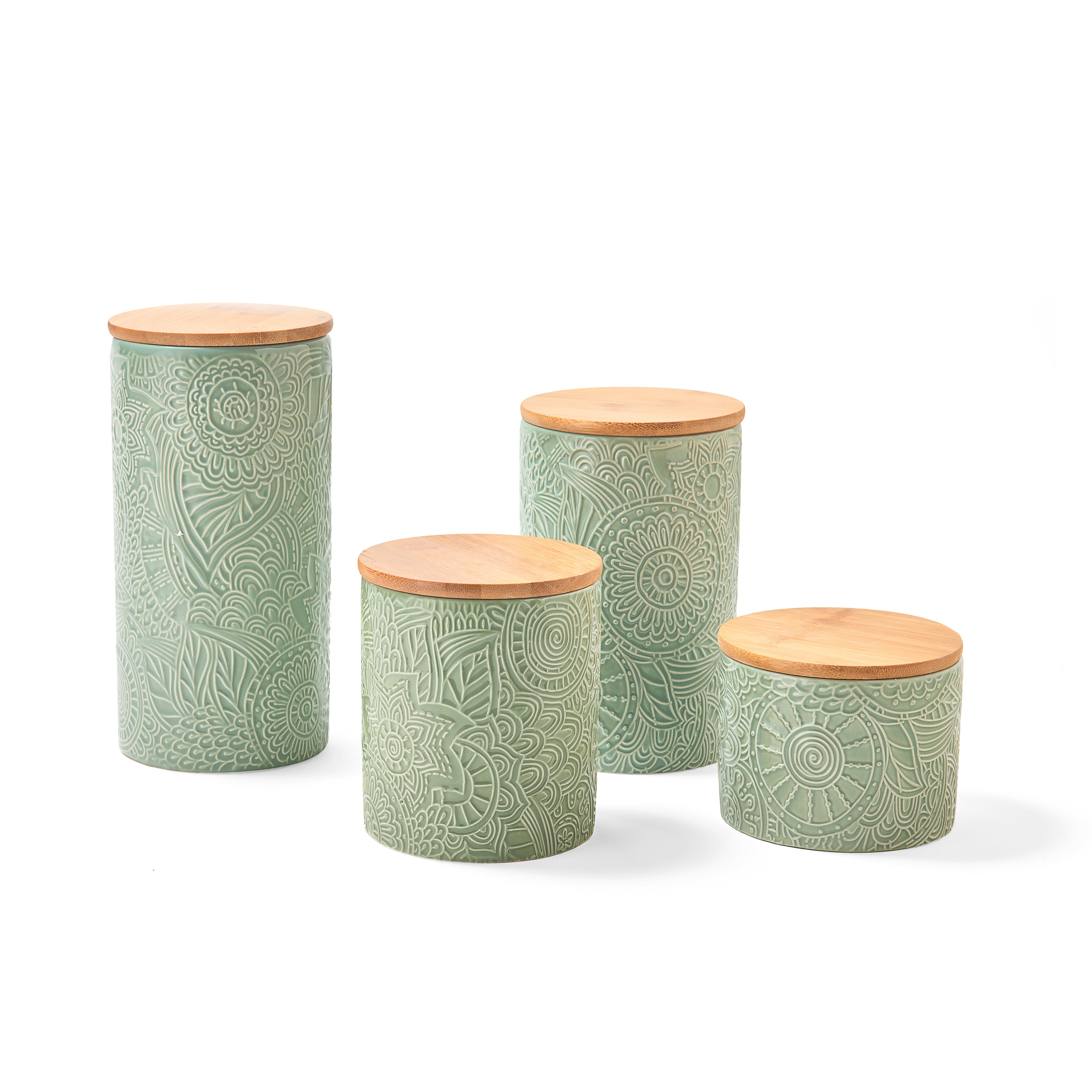 Embossed Sage 4-Piece Kitchen Canister Set