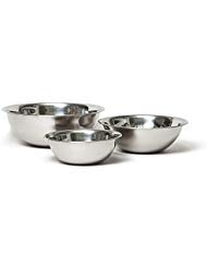 Vollrath 1098BCE Economy Stainless Steel Mixing Bowl Set, 1.5-Quart, 3-Quart, and 5-Quart, 26-Gauge, Mirror Finish, Beaded Edge,