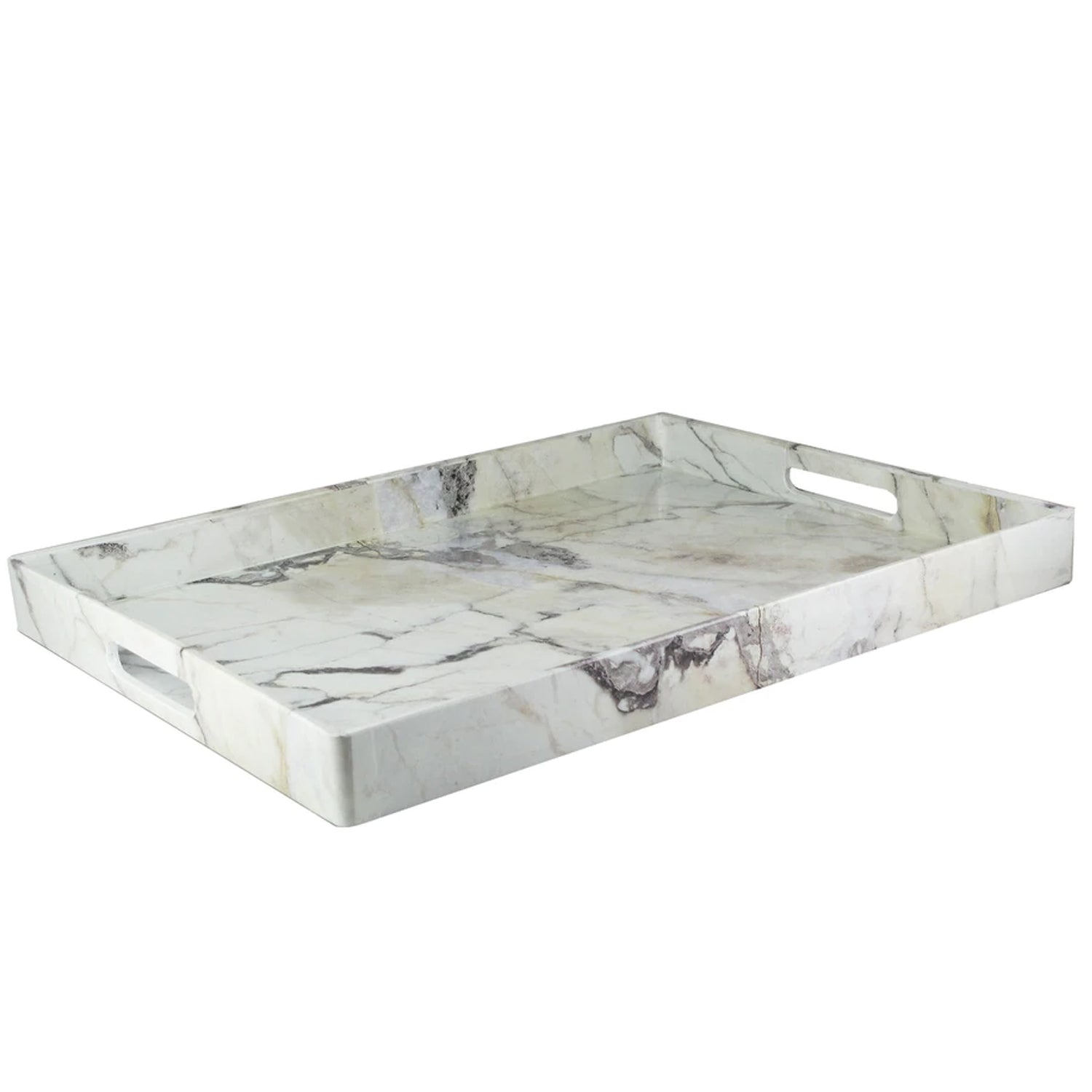 Marble Swirl Design Gray Rectangular Tray with Handles