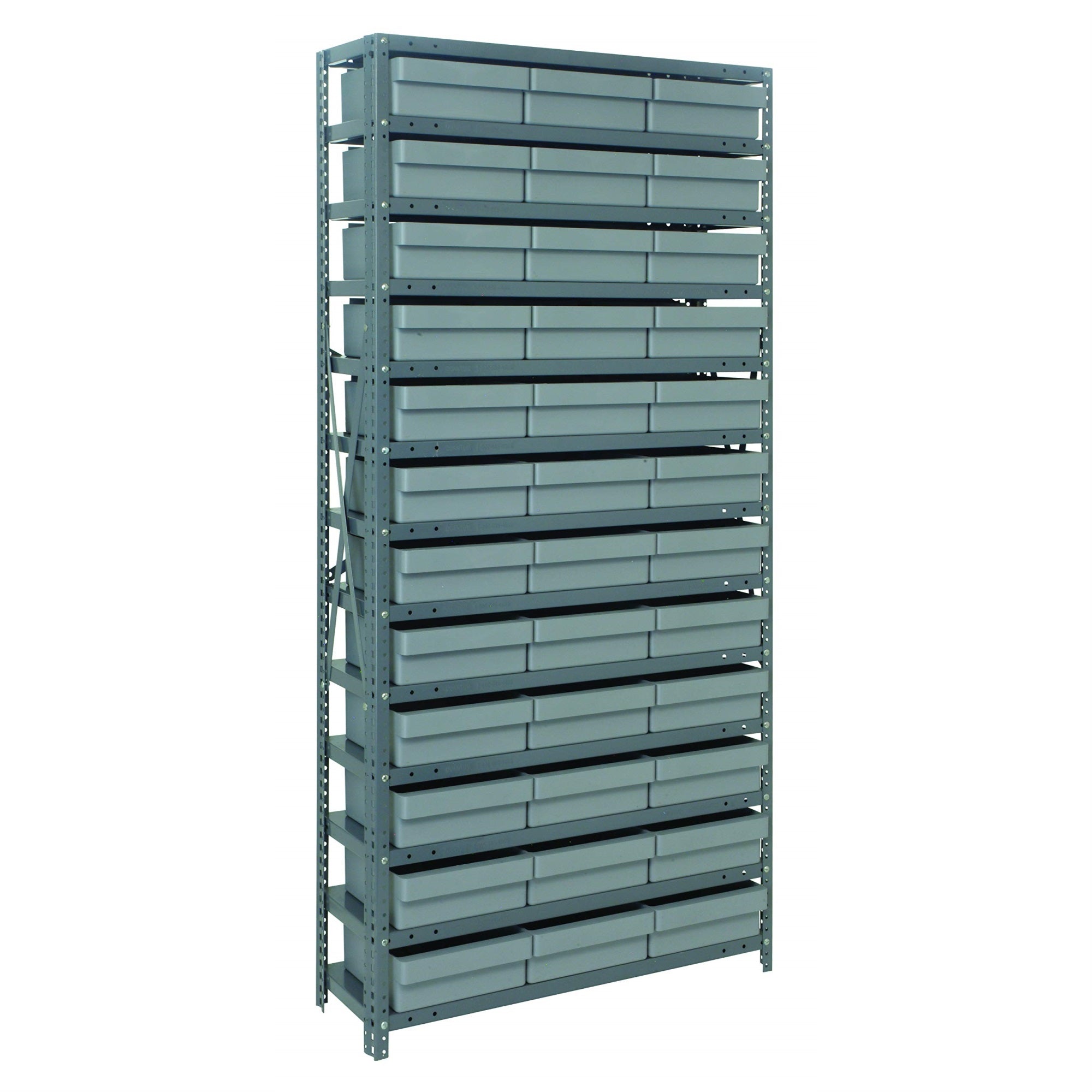 13 Shelf Open Unit W/36 Gray Bins