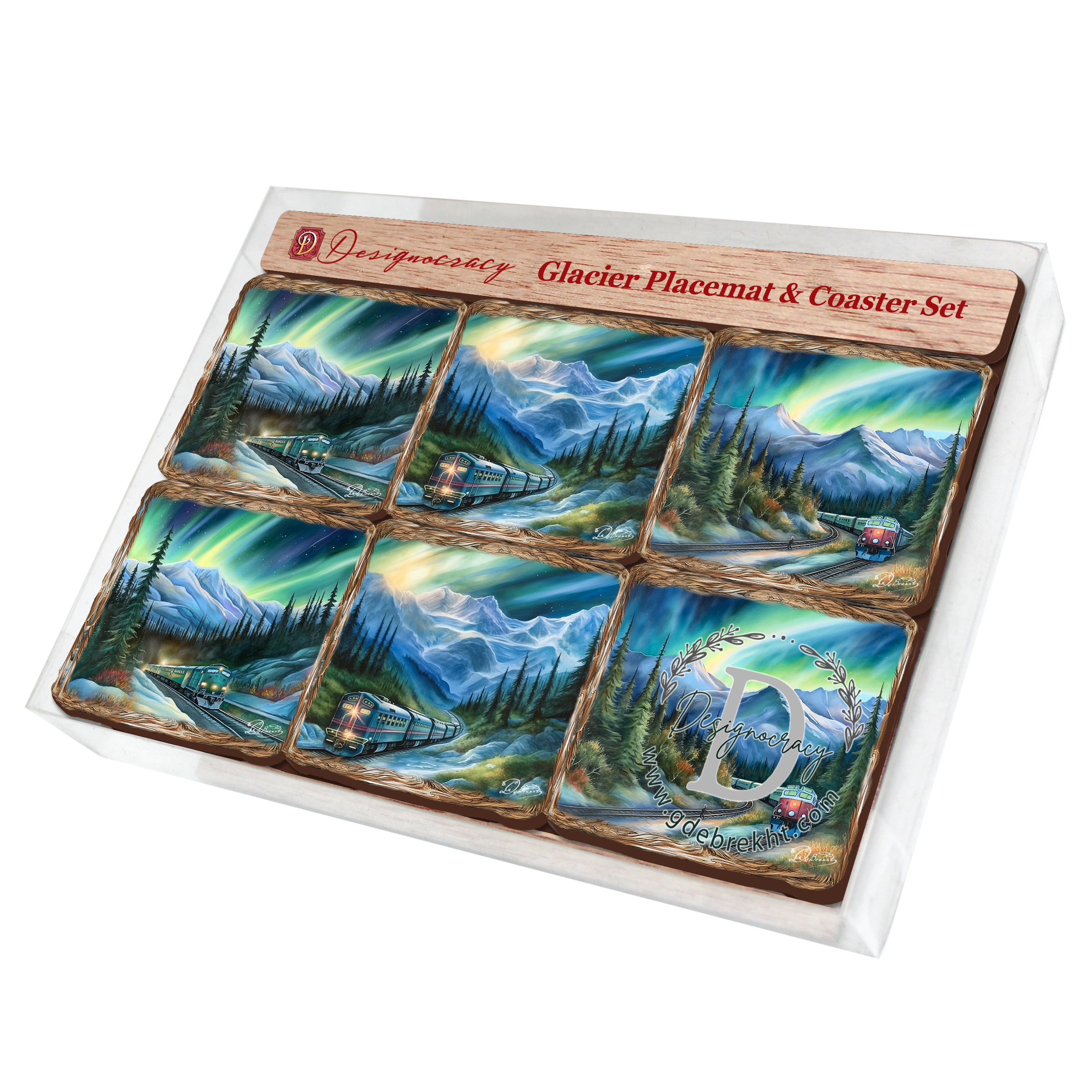 Northern Lights Wooden Cork Placemat and Coasters Gift Set of 7 by Nature Wonders Nature Wildlife Decor  - 85411C-S7