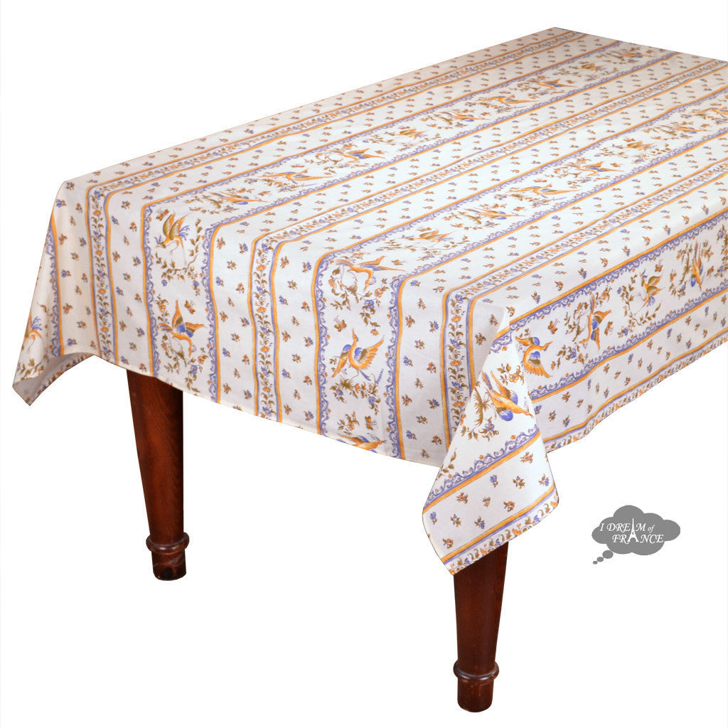 60x78" Rectangular Moustiers Blue Acrylic-Coated Cotton Tablecloth by Tissus Toselli