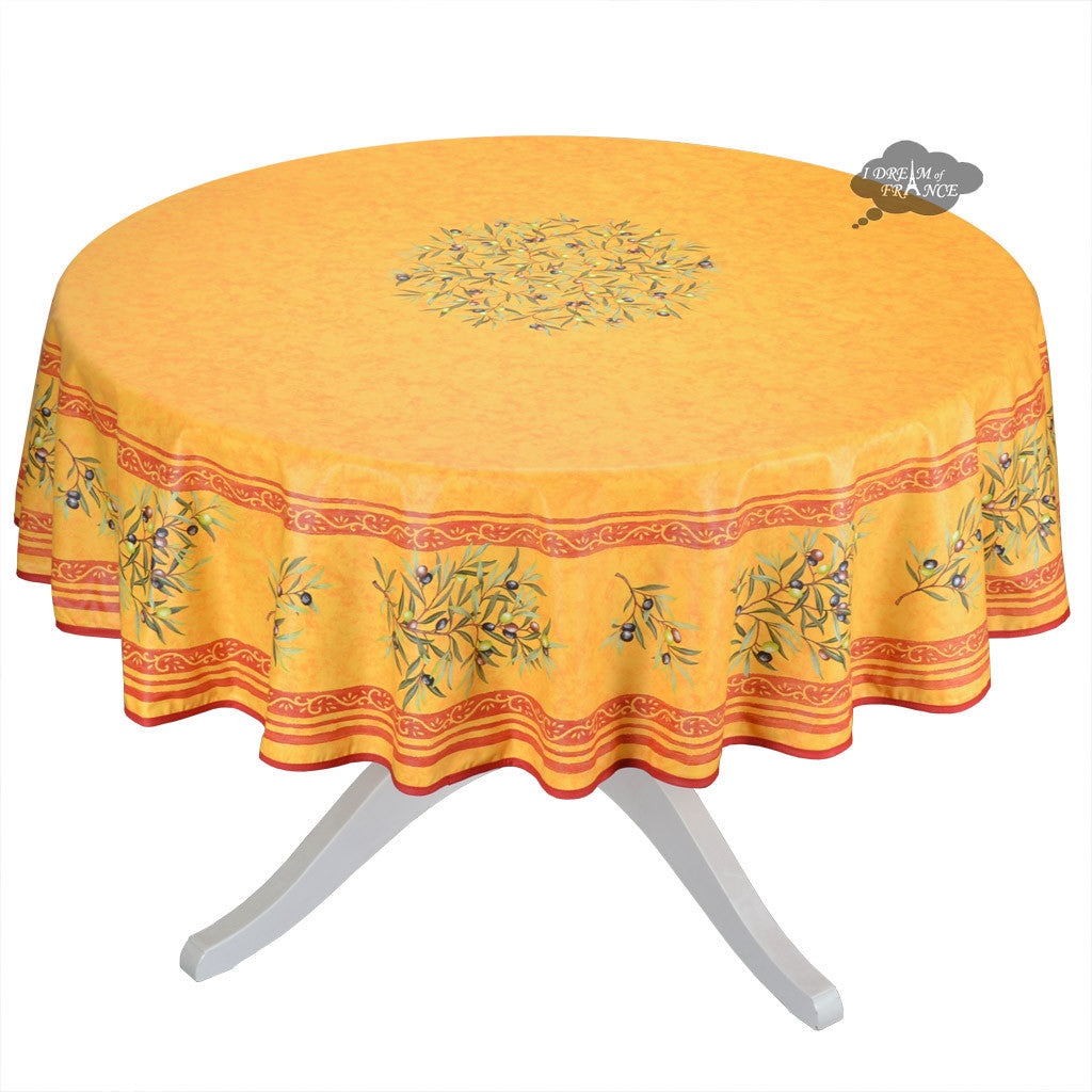70" Round Clos des Oliviers Yellow French Tablecloths by Label France