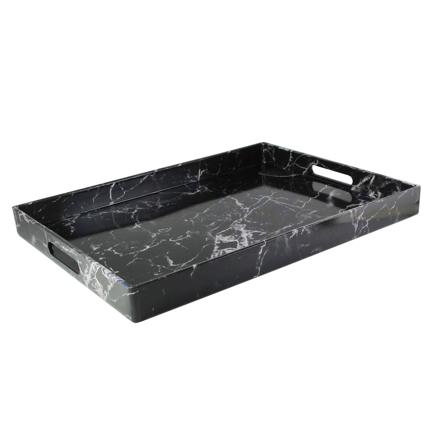 Marble Swirl Black& White Rectangular Tray with Handles