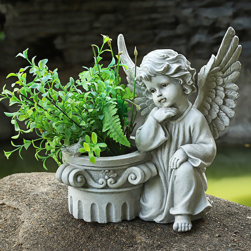 Garden Decoration Angel Flower Cylinder Sculpture