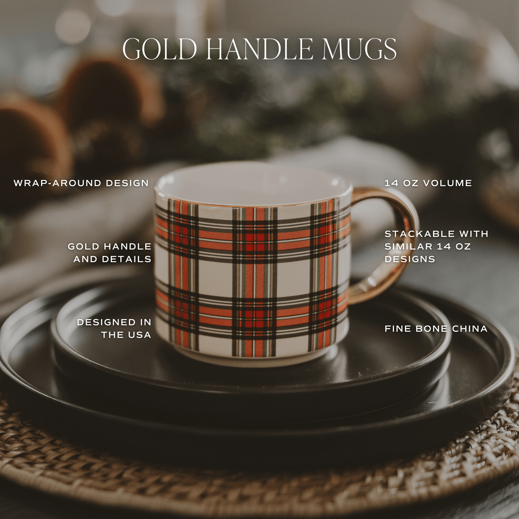 Gold Snowflakes 14 oz Gold Handle Coffee Mug