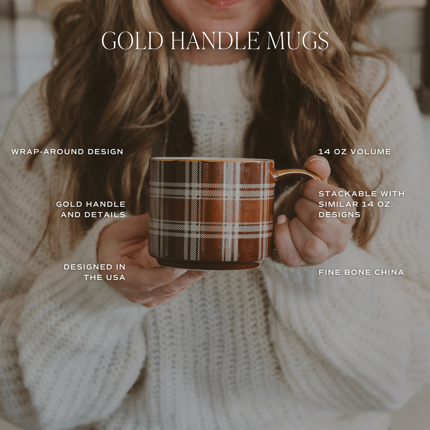 Gold Leaves 14 oz Gold Handle Coffee Mug