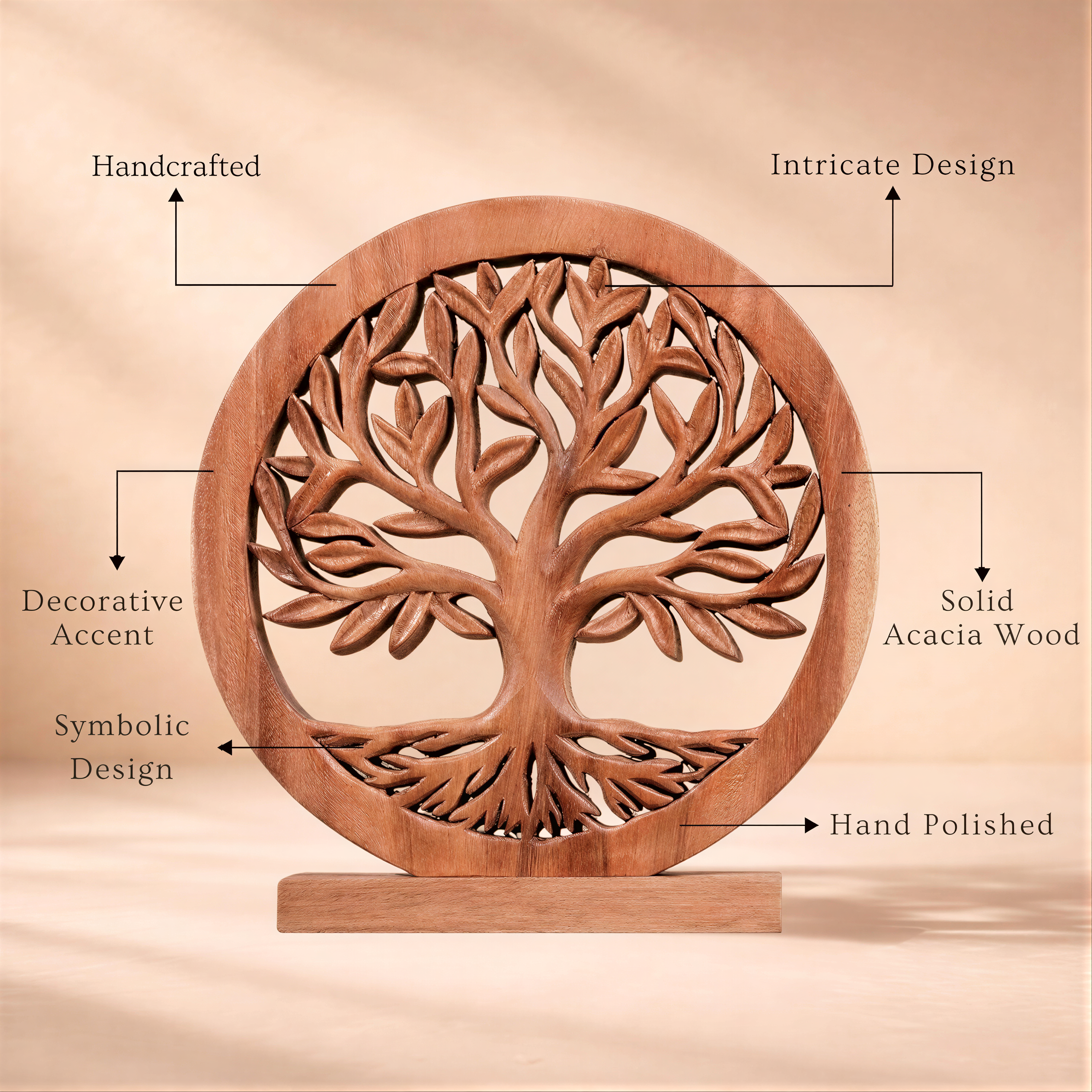 Tree of Life Sculpture - Medium Handmade Wooden Art | Acacia Wood Decor Gift