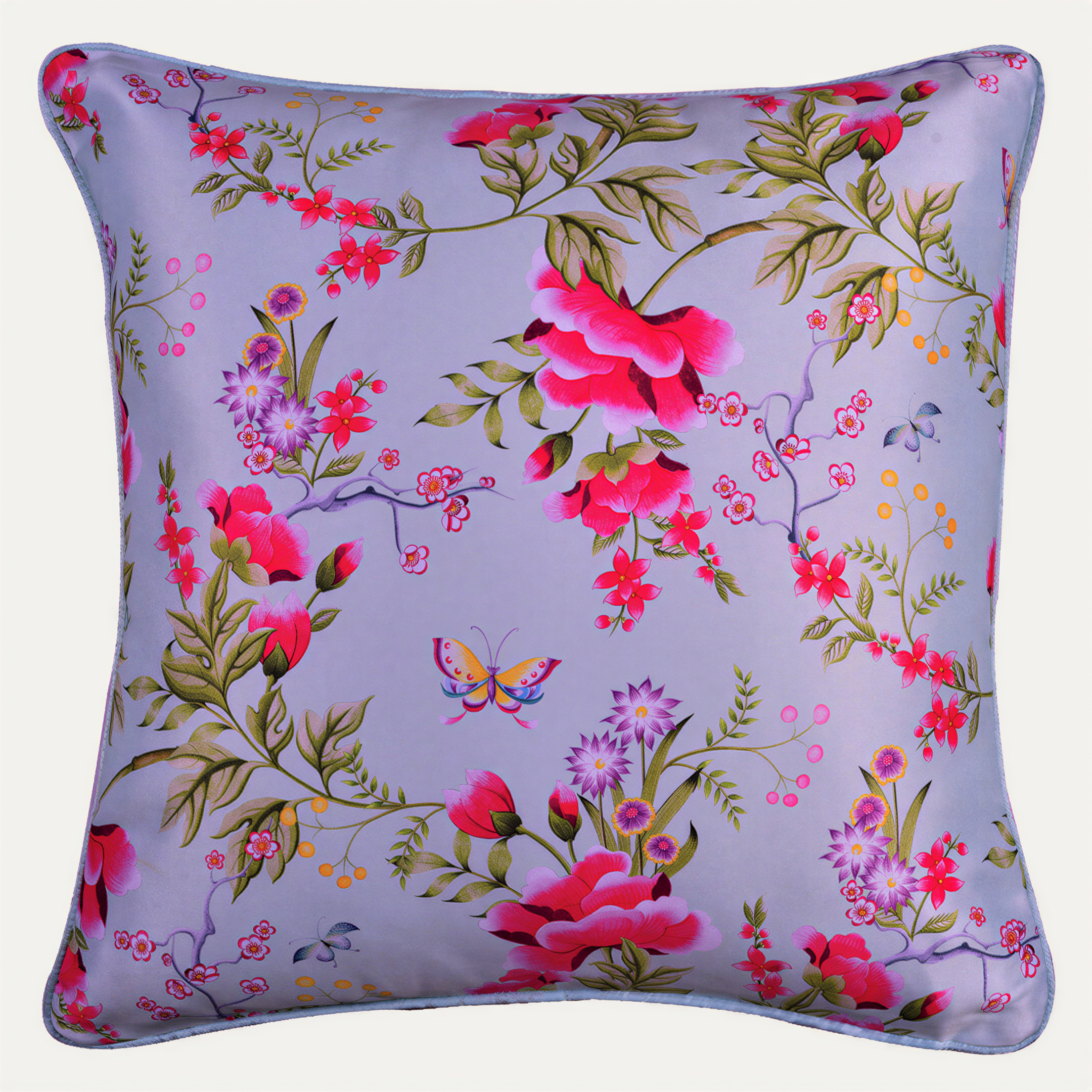 Floral Throw Pillow Covers - 20 x 20 Inches | Light Grey Decorative Cushion Covers