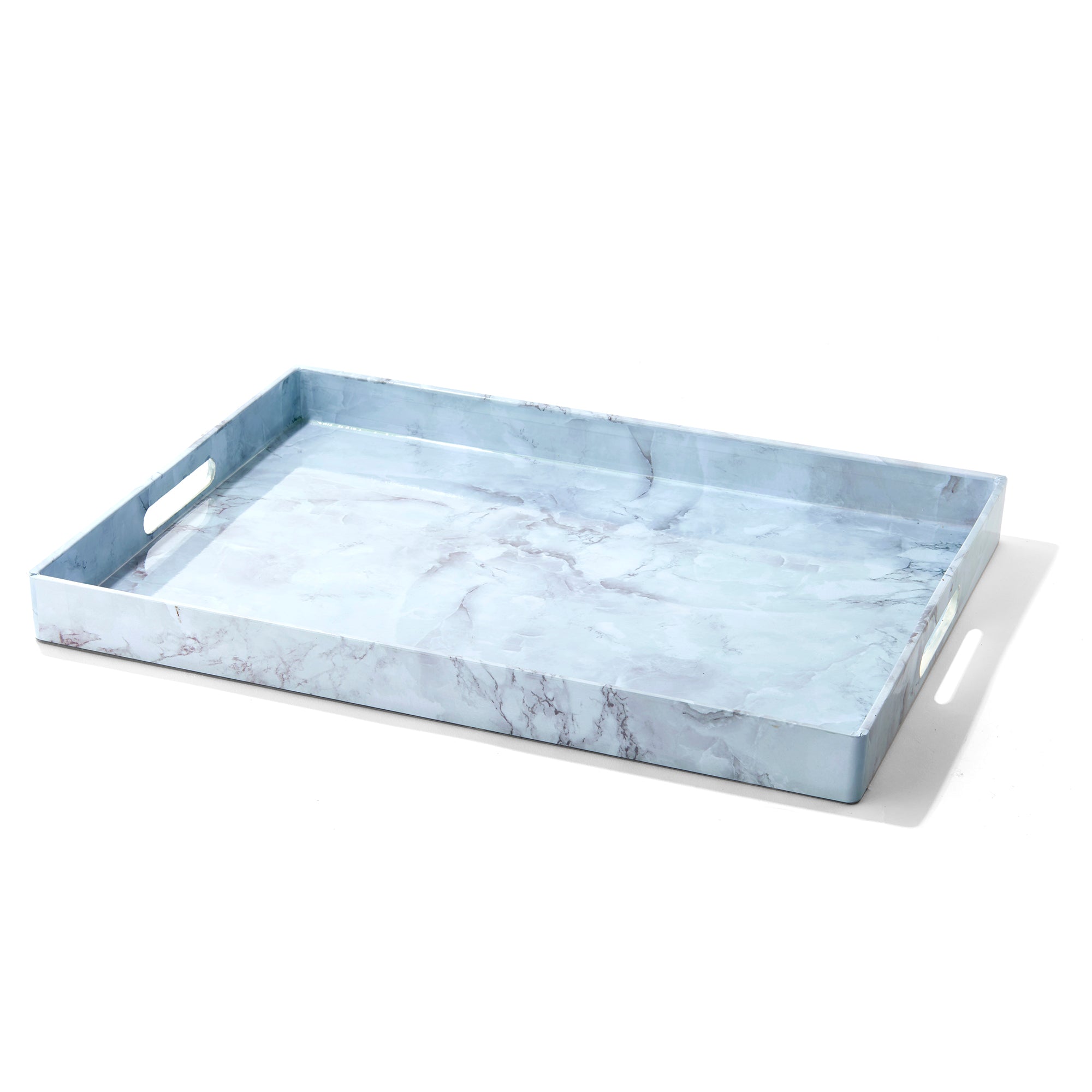 Marble Finish Blue Gray Rectangular Tray - 14x19" Elegant Serving Tray