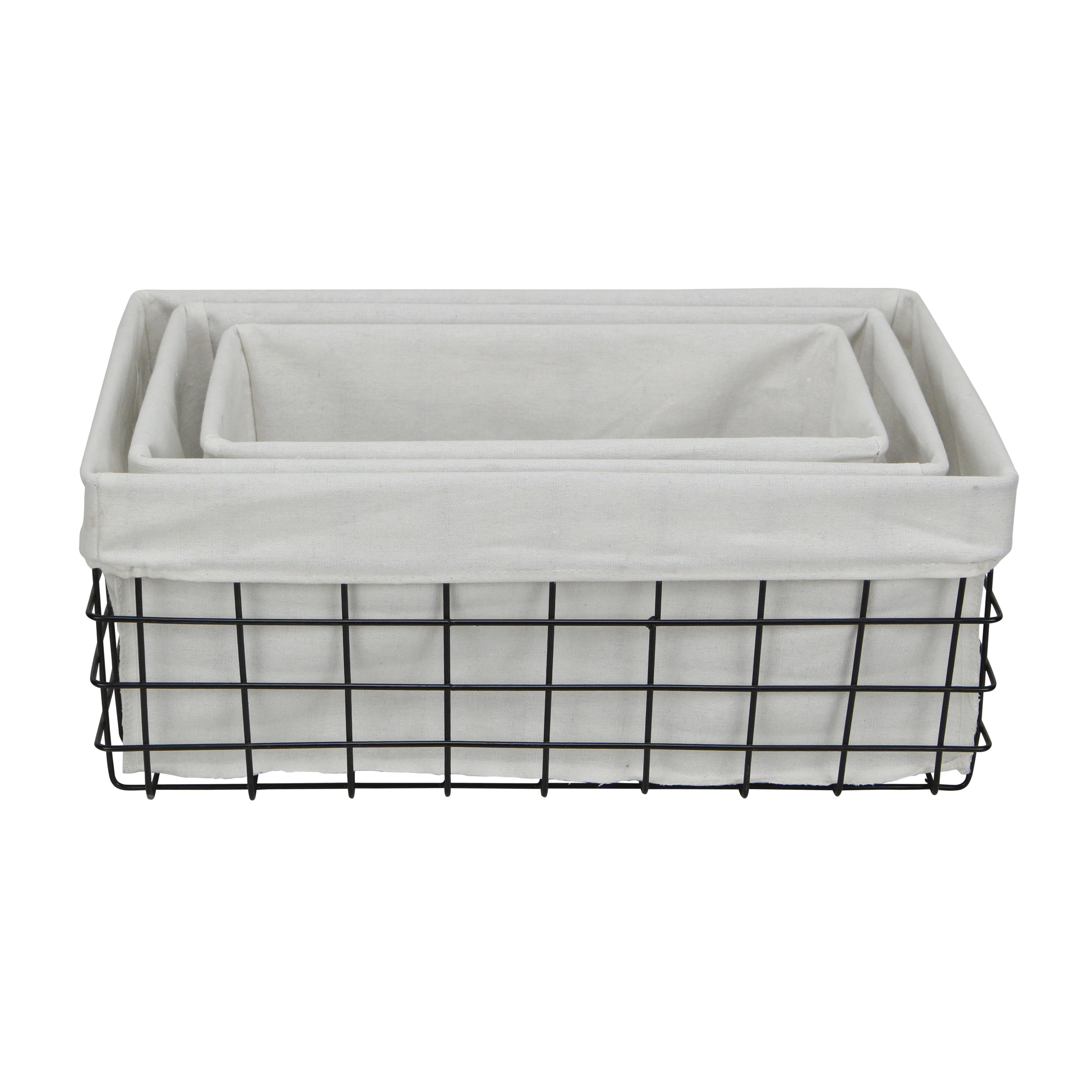 Esker Set Of 3 Lined Metal Wire Rectangular Baskets