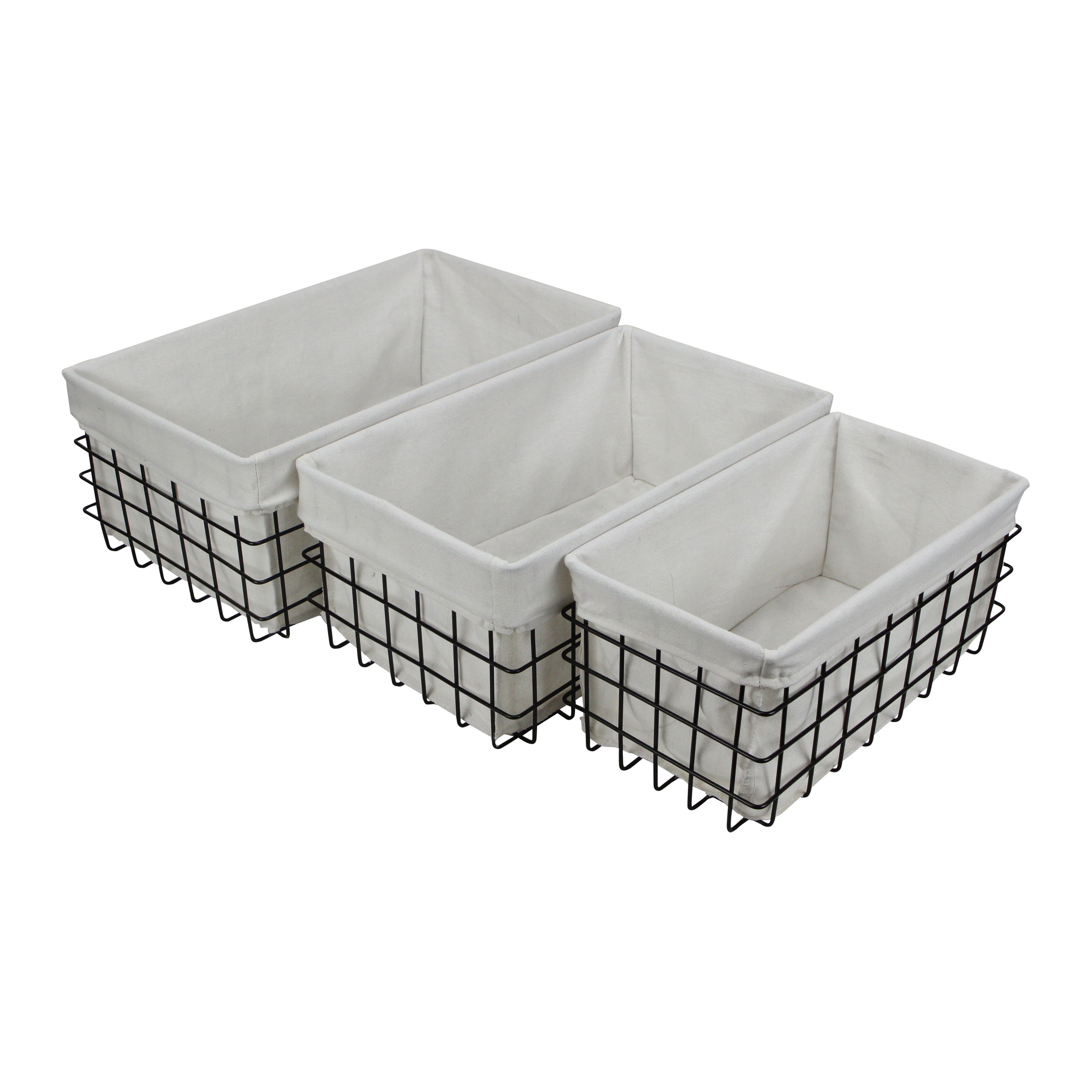 Esker Set Of 3 Lined Metal Wire Rectangular Baskets