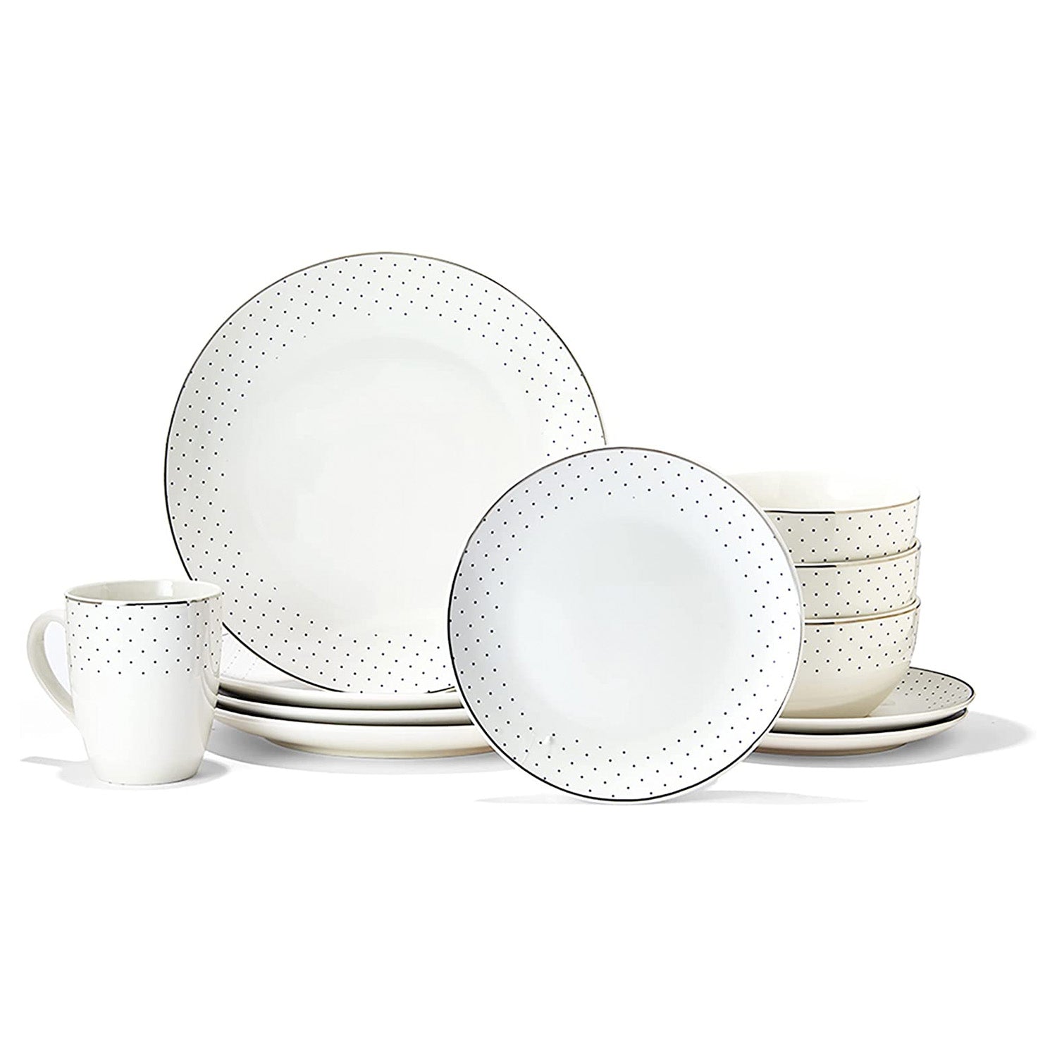 ISABELLE PORCELAIN 16 PC DINNERWARE SET 10.5"DP, 7.5"S, 5.5"BWL, 12oz M RB