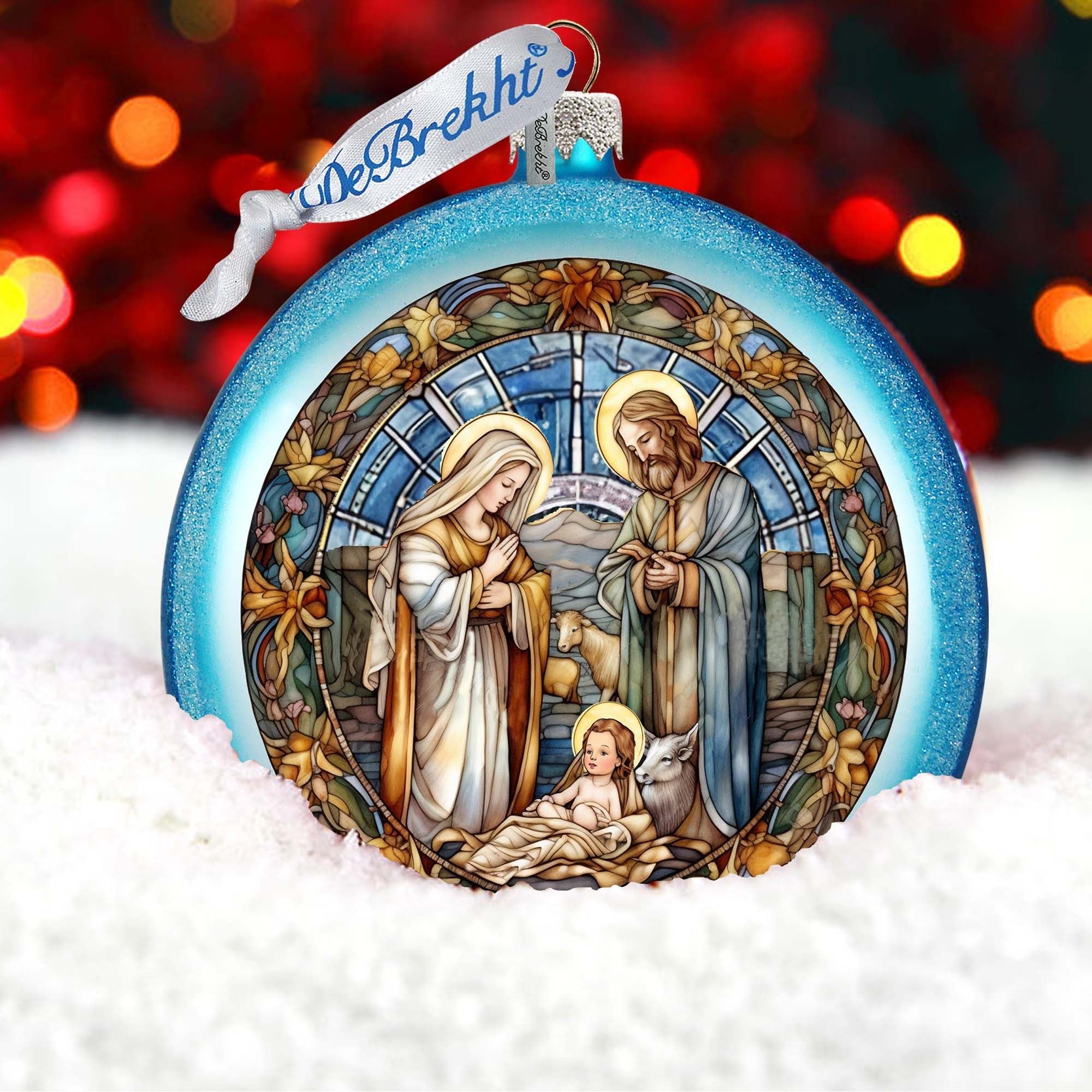 A Blessed Gathering - Holy Family Nativity Ball Glass Ornament by G. Debrekht - Nativity Holiday Decor - 73567C