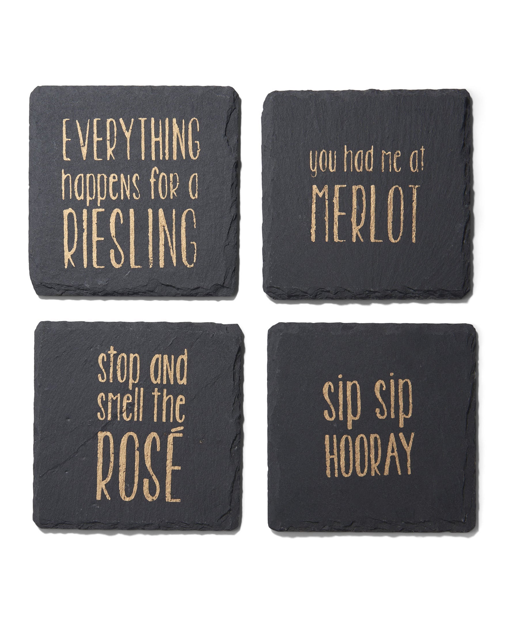 Sip Sip Hooray Slate Coasters Gold Set Of 4