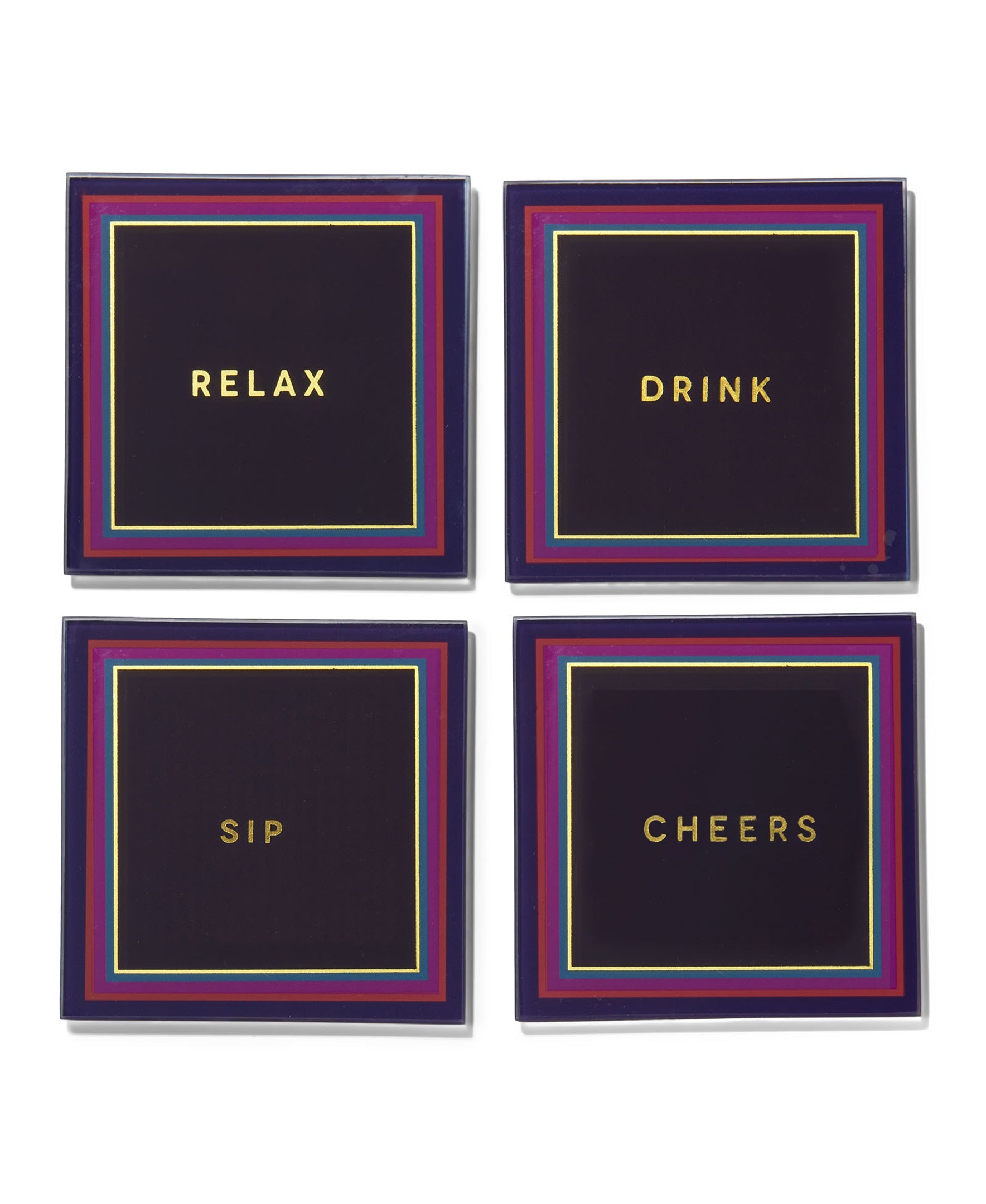 Cheers To You Violet and Pink Glass Coasters - Set of 4