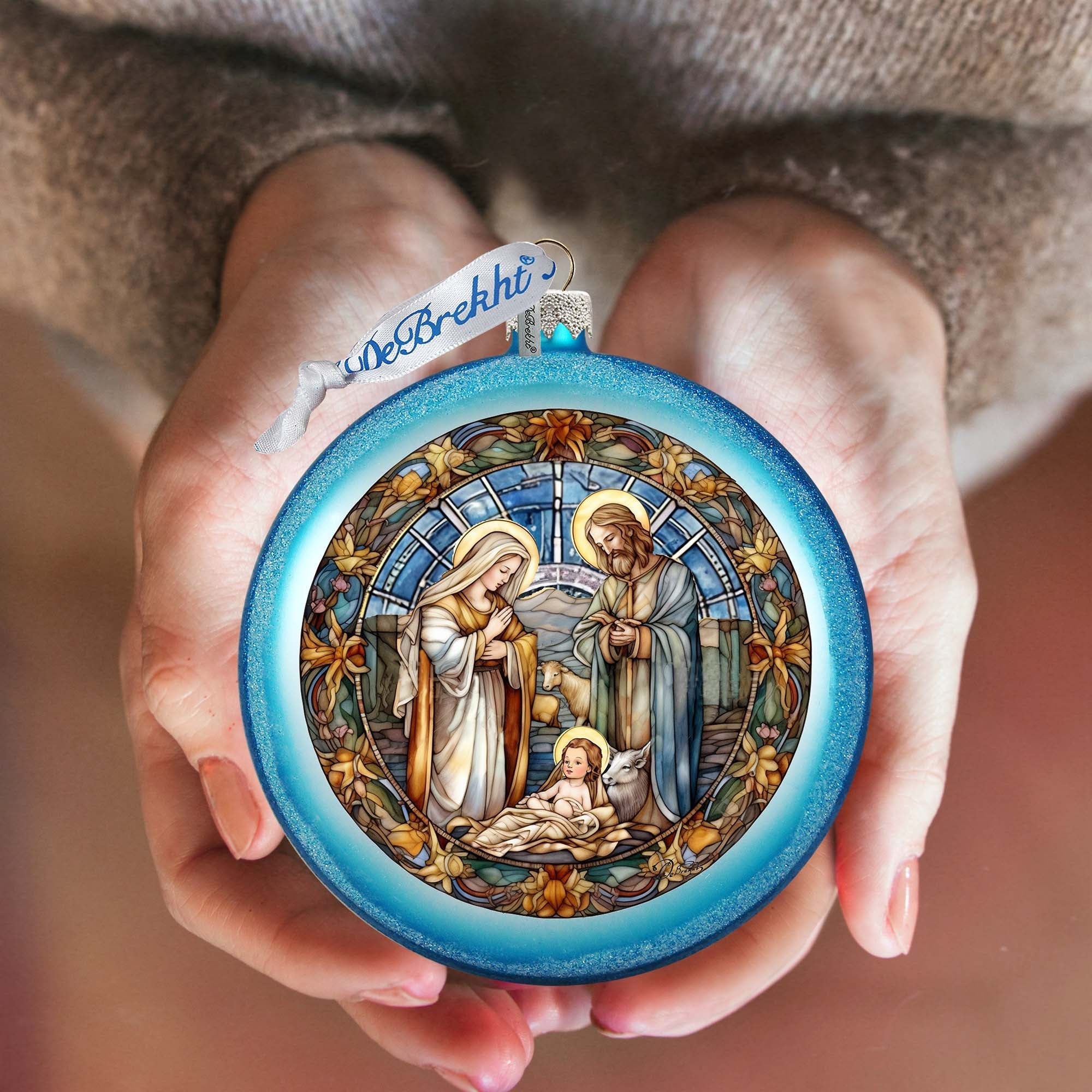 A Blessed Gathering - Holy Family Nativity Ball Glass Ornament by G. Debrekht - Nativity Holiday Decor - 73567C