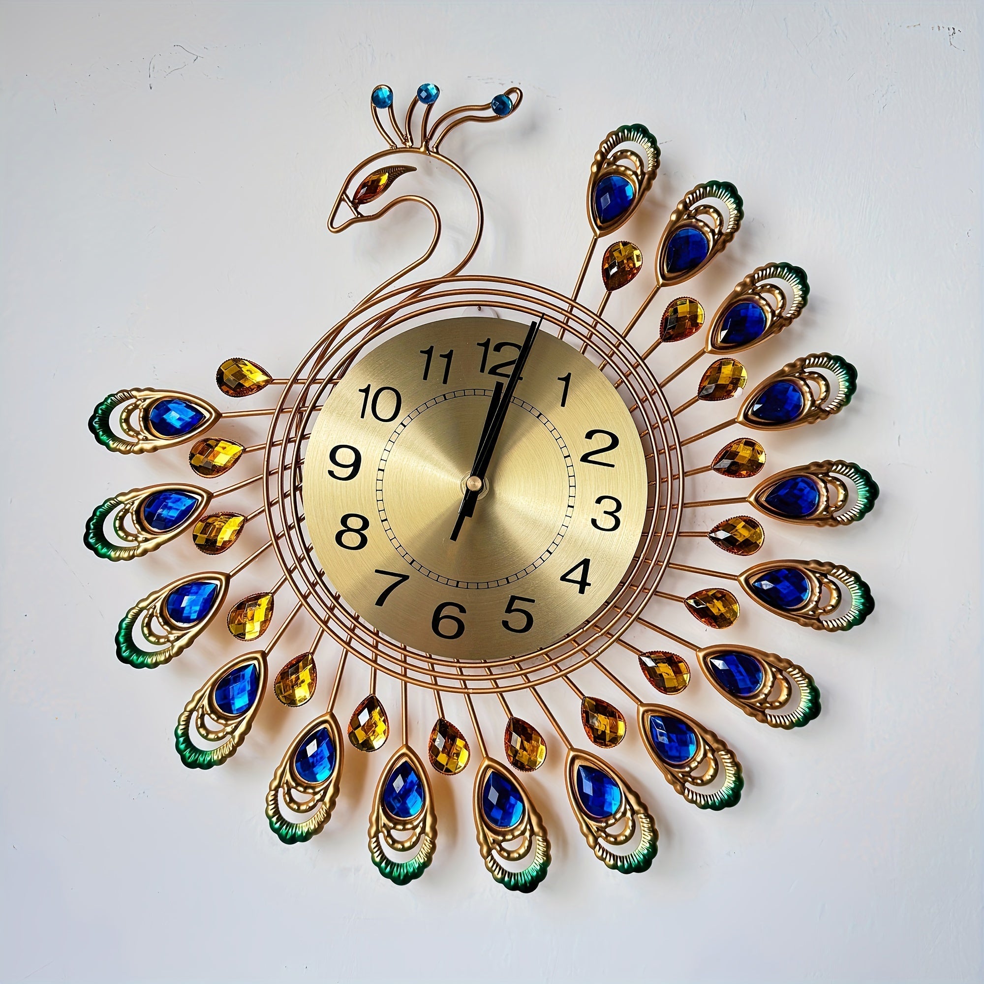 Peacock Shaped Wall Clock Living Room Decor Art Timepiece