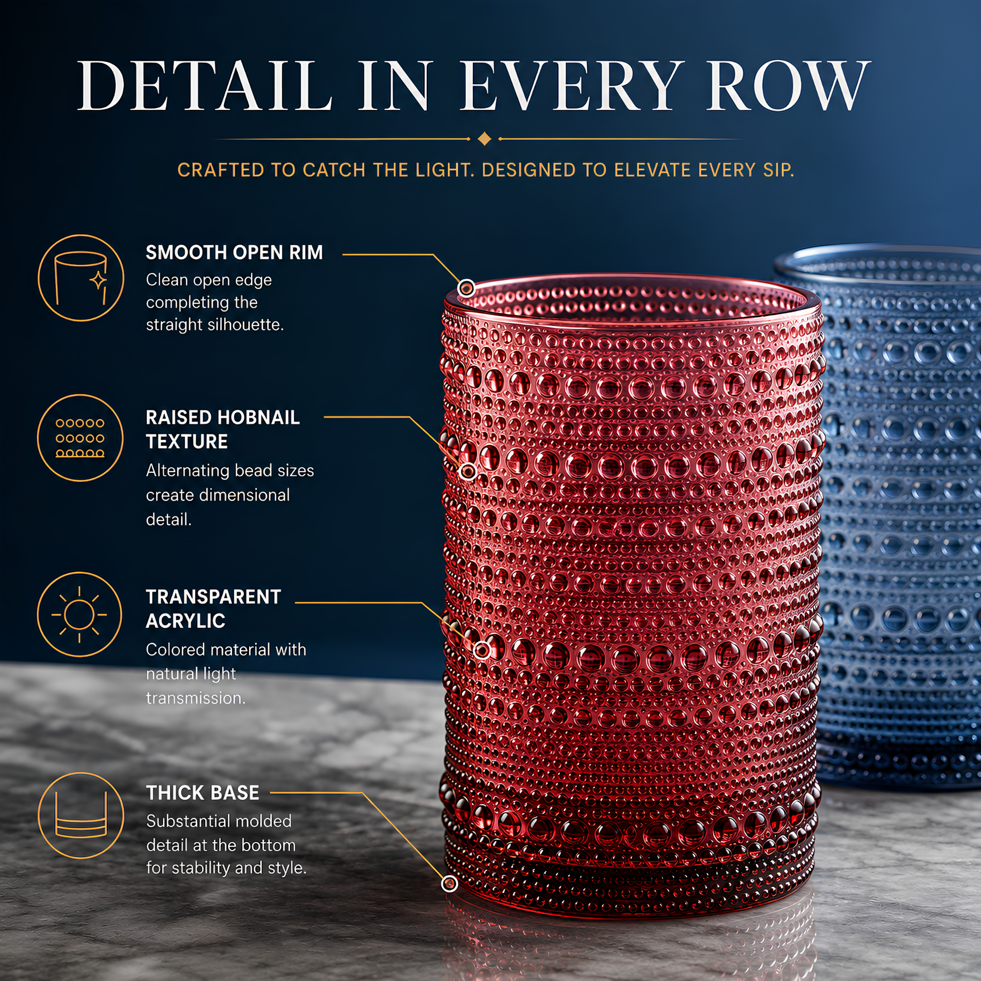 Tonal Hobnail Highball & Lowball Glassware, Set of 12
