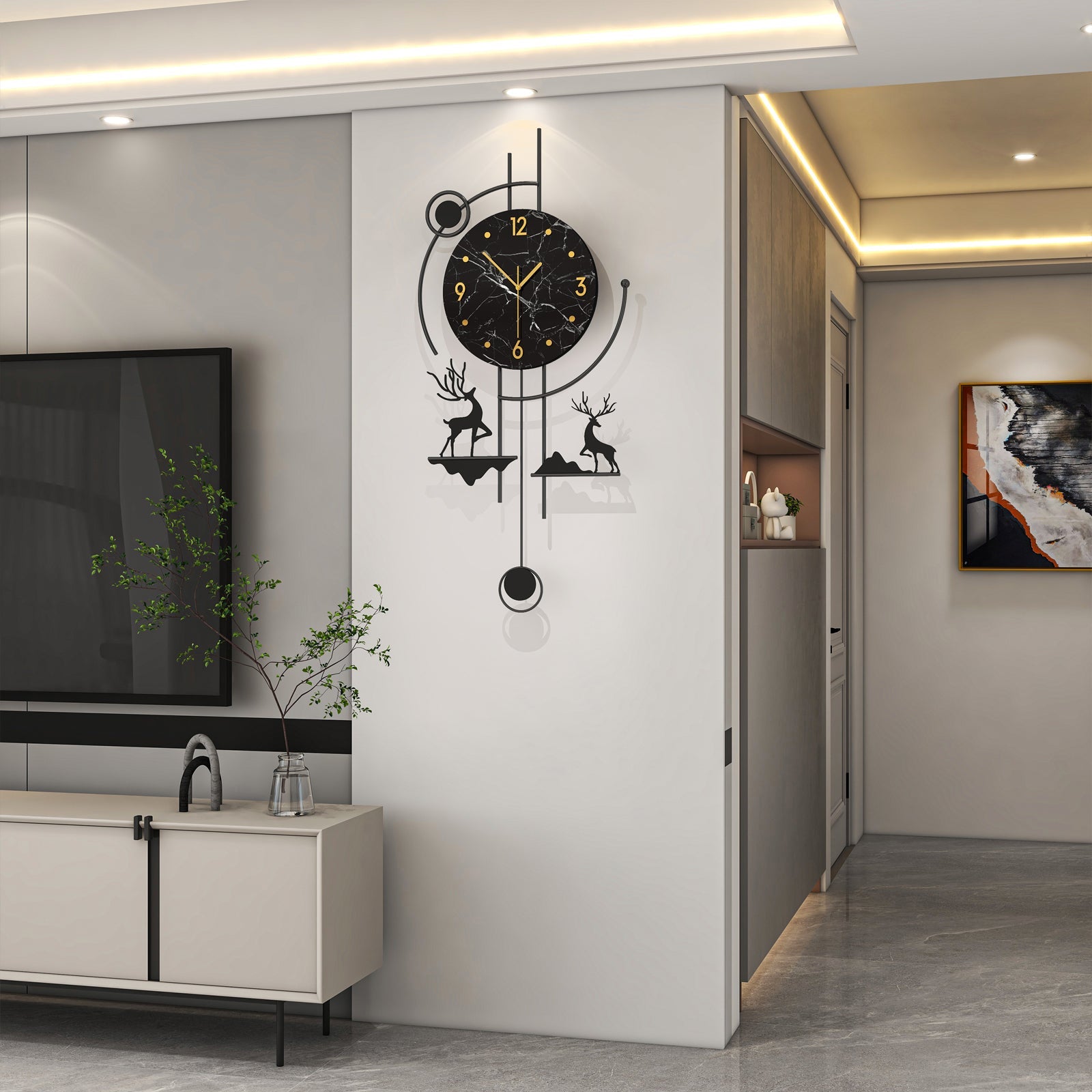 Modern Deer Wall Clock Metal Decorative Living Room Decor