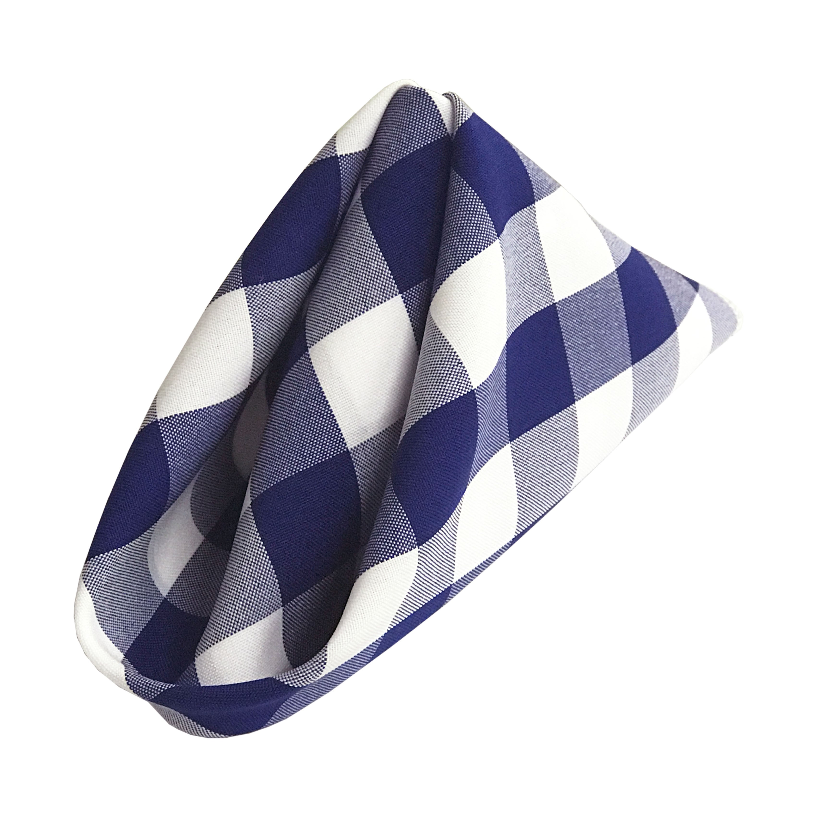La Linen Pack Of 10 Gingham Checkered Napkins 18 By 18-Inch, White And Royal Blue