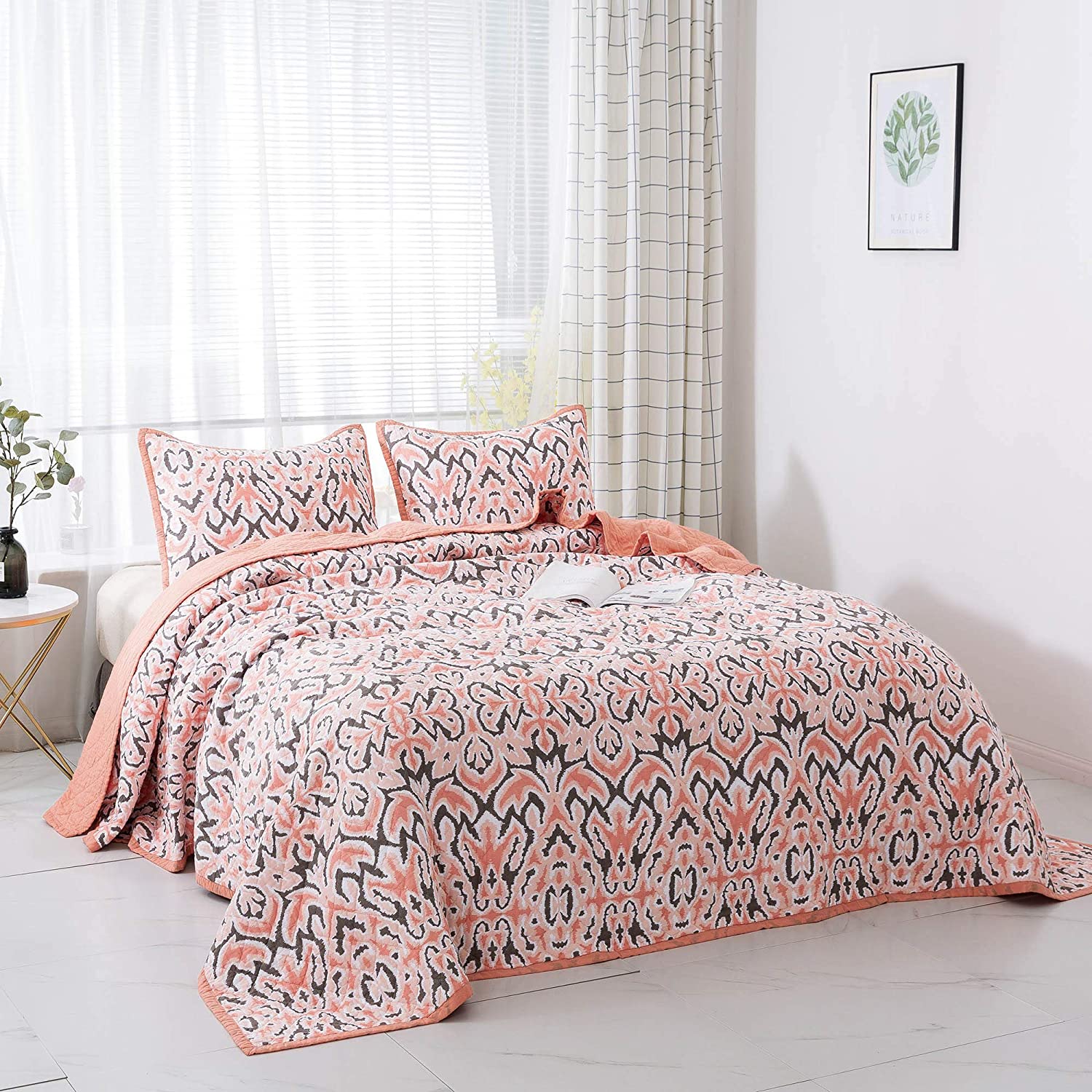 Kasentex 100% Cotton Summer Ultra Soft Floral Design 3 Piece Reversible Bedding Set, Room Decor, Graduation Gifts