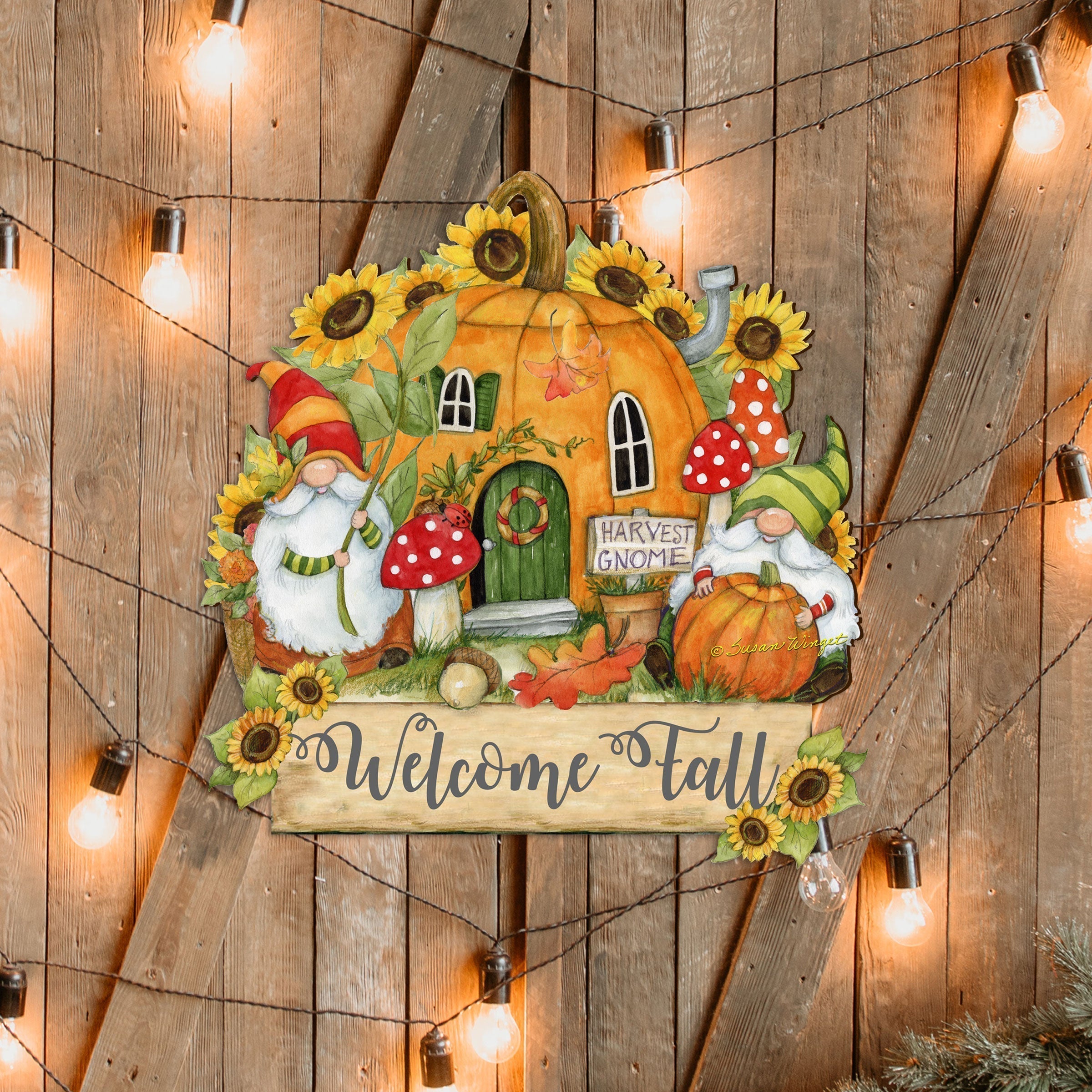 Fall Decor Harvest Welcome Sign Welcome Fall Cornucopia Door Decor Handmade Gift Autumn Porch Decor by Susan Winget - 8471209H-SW