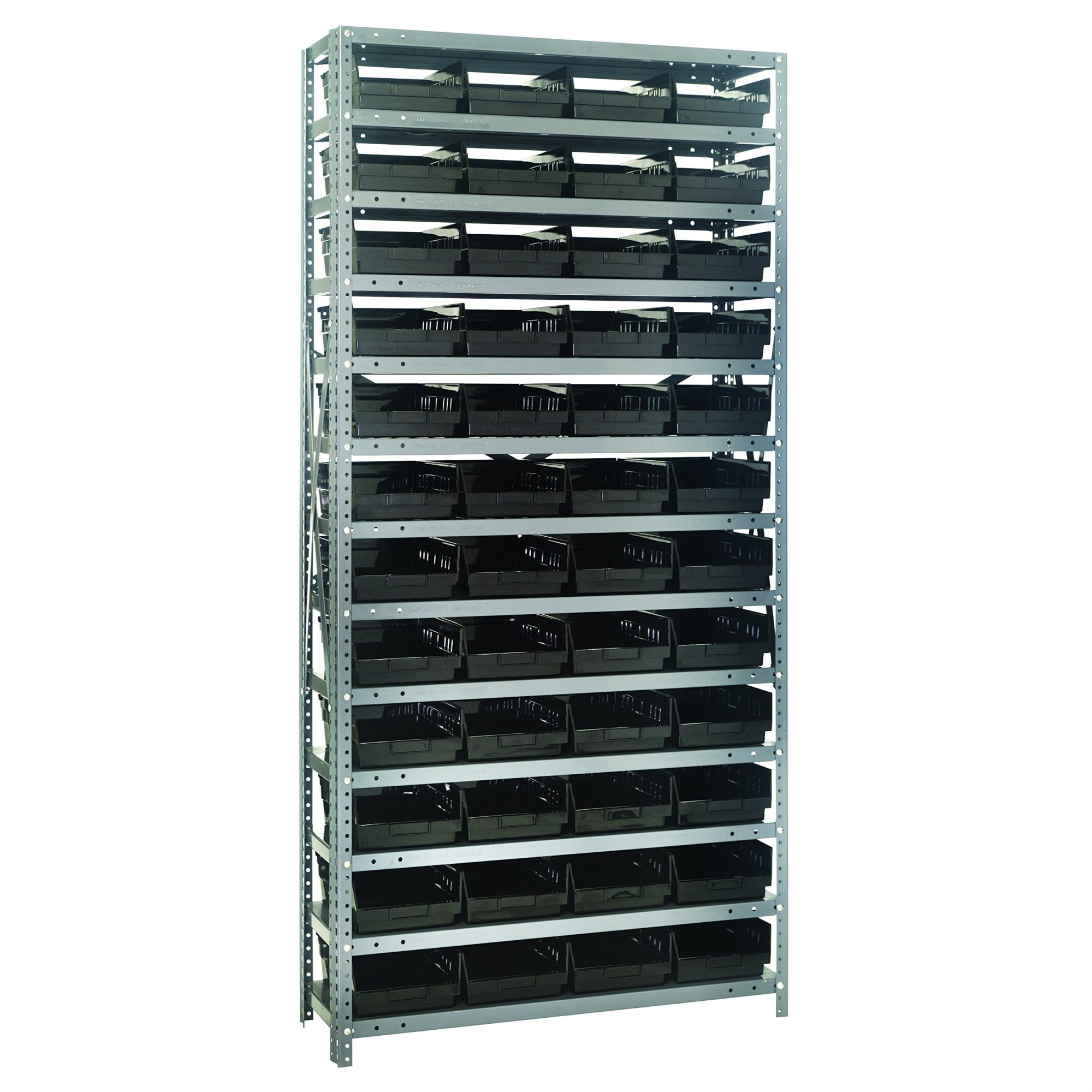 Quantum Storage Systems 1875-108Bk Steel Shelving Unit With 4 Shelf Bins, 18 D X 36 W X 75 H, Black