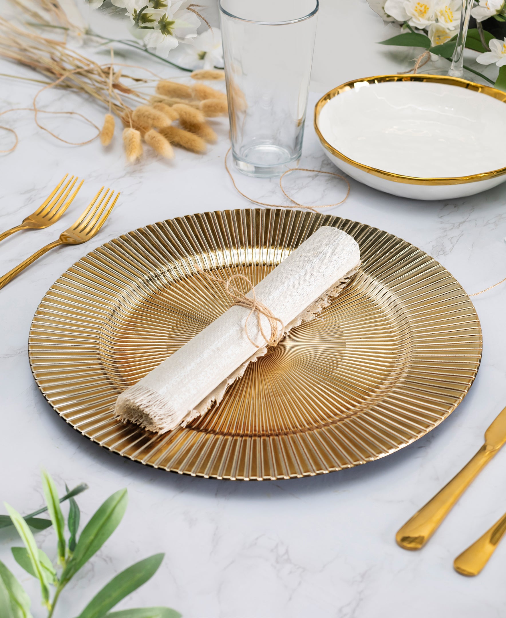 SUPERSTAR GOLD SET OF 4 CHARGER PLATES 13"D ELECTROPLATED